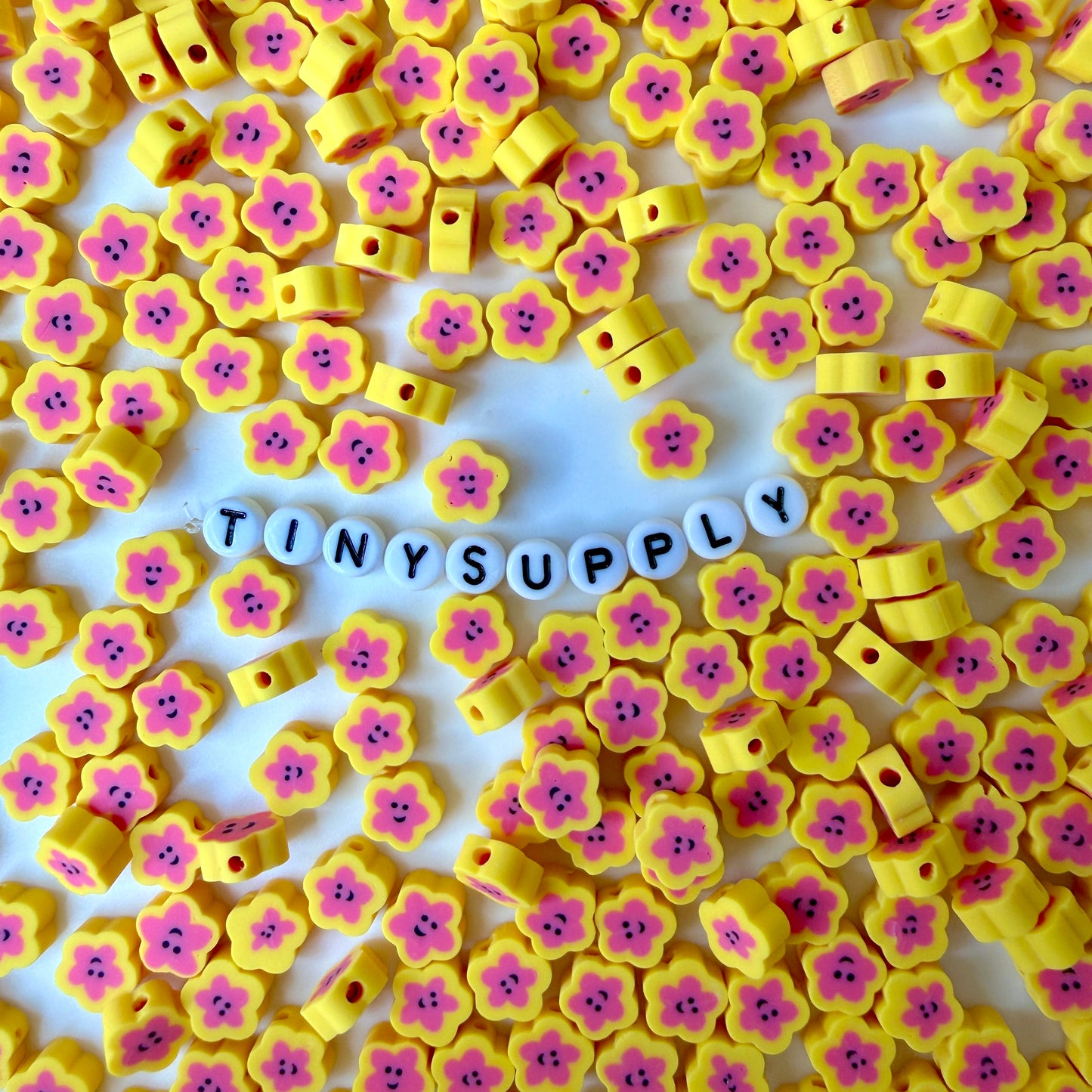 9MM Happy Flower Face, Floral Themed Polymer Clay Beads