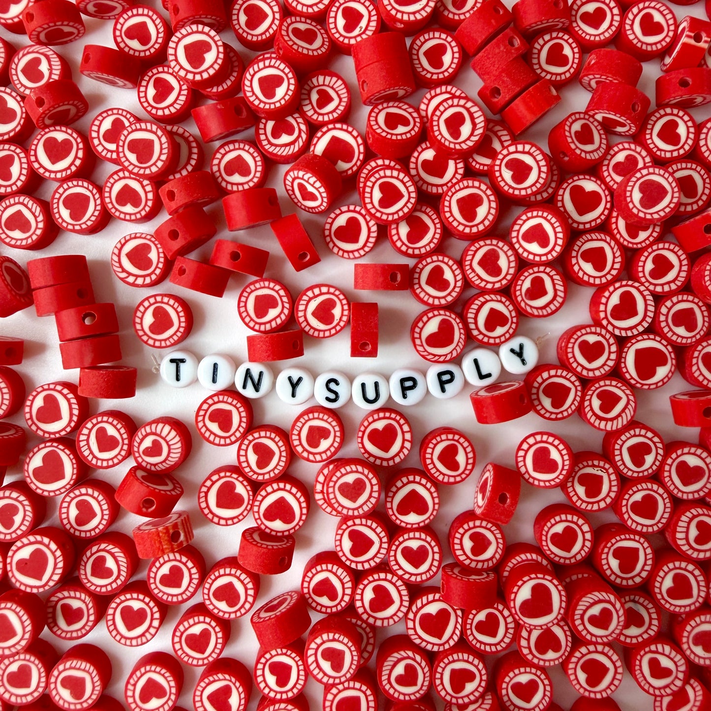 10MM Pink/Red Heart, Valentine's Day Themed Polymer Clay Beads