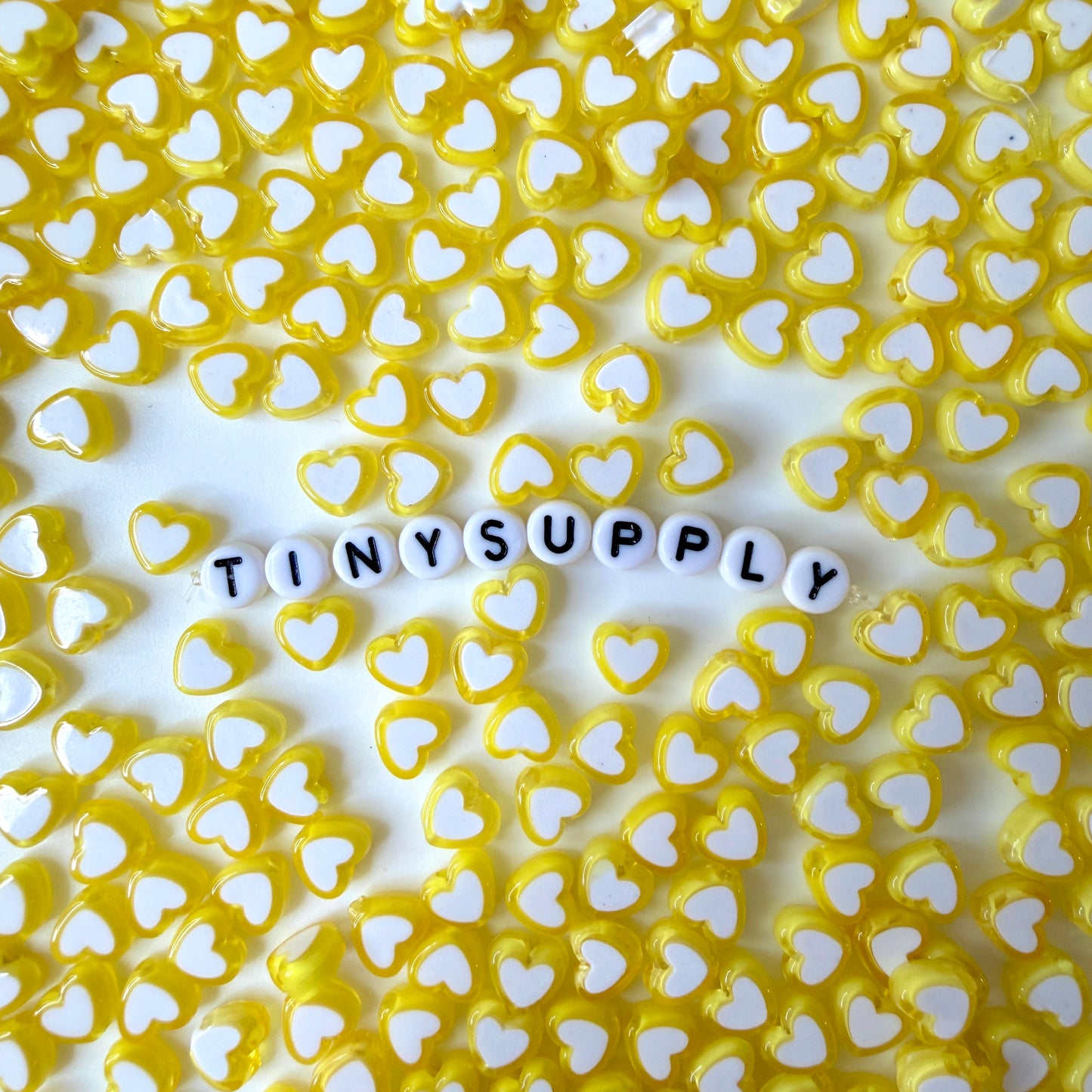 8MM Yellow Acrylic Heart with White Middle Spacer Beads with Vertical Hole