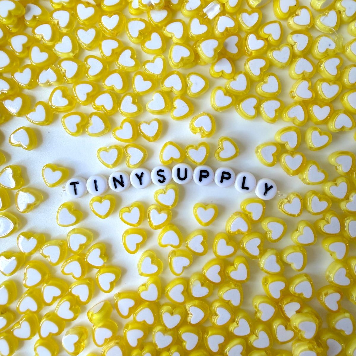 8MM Yellow Acrylic Heart with White Middle Spacer Beads with Vertical Hole