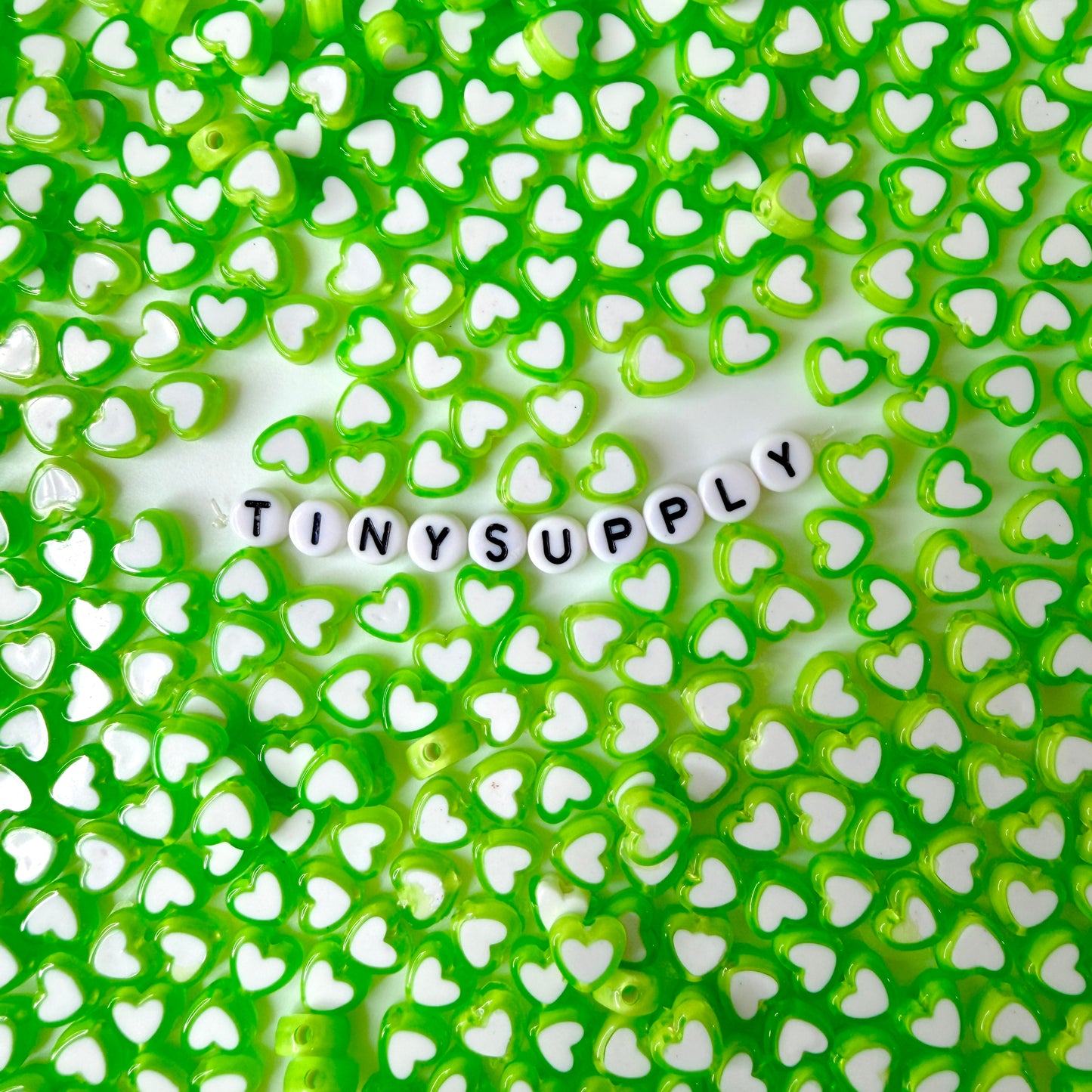 8MM Green Acrylic Heart w/White Middle Spacer Beads with Vertical Hole