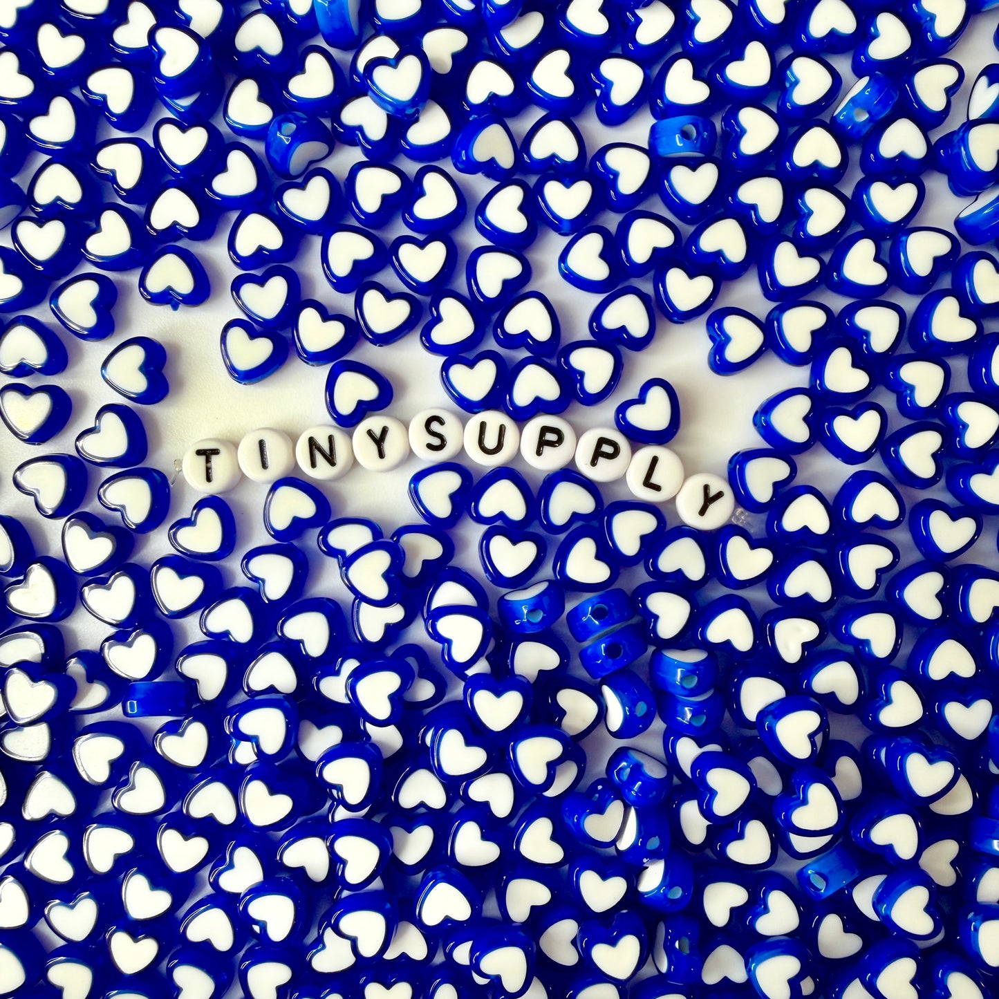 8MM Dark Blue Acrylic Heart w/White Middle Spacer Beads with Vertical Hole