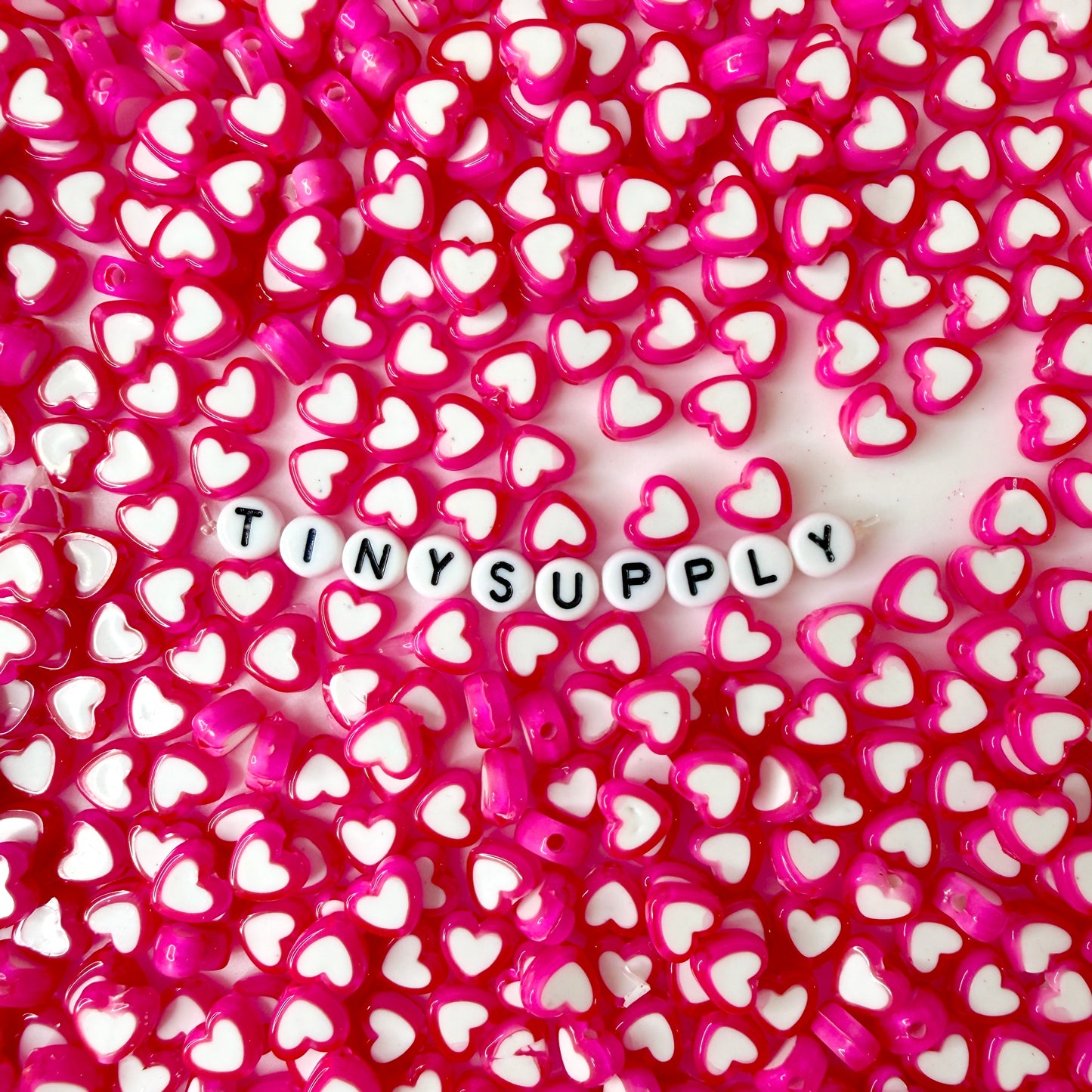 8MM Fuschia Acrylic Heart with White Middle Spacer Beads with Vertical Hole