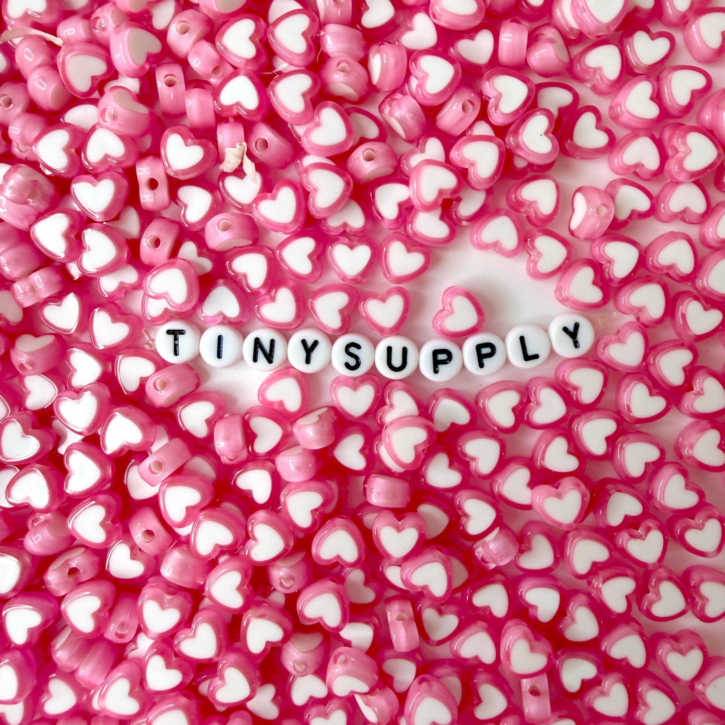 8MM Light Pink Acrylic Heart w/White Middle Spacer Beads with Vertical Hole
