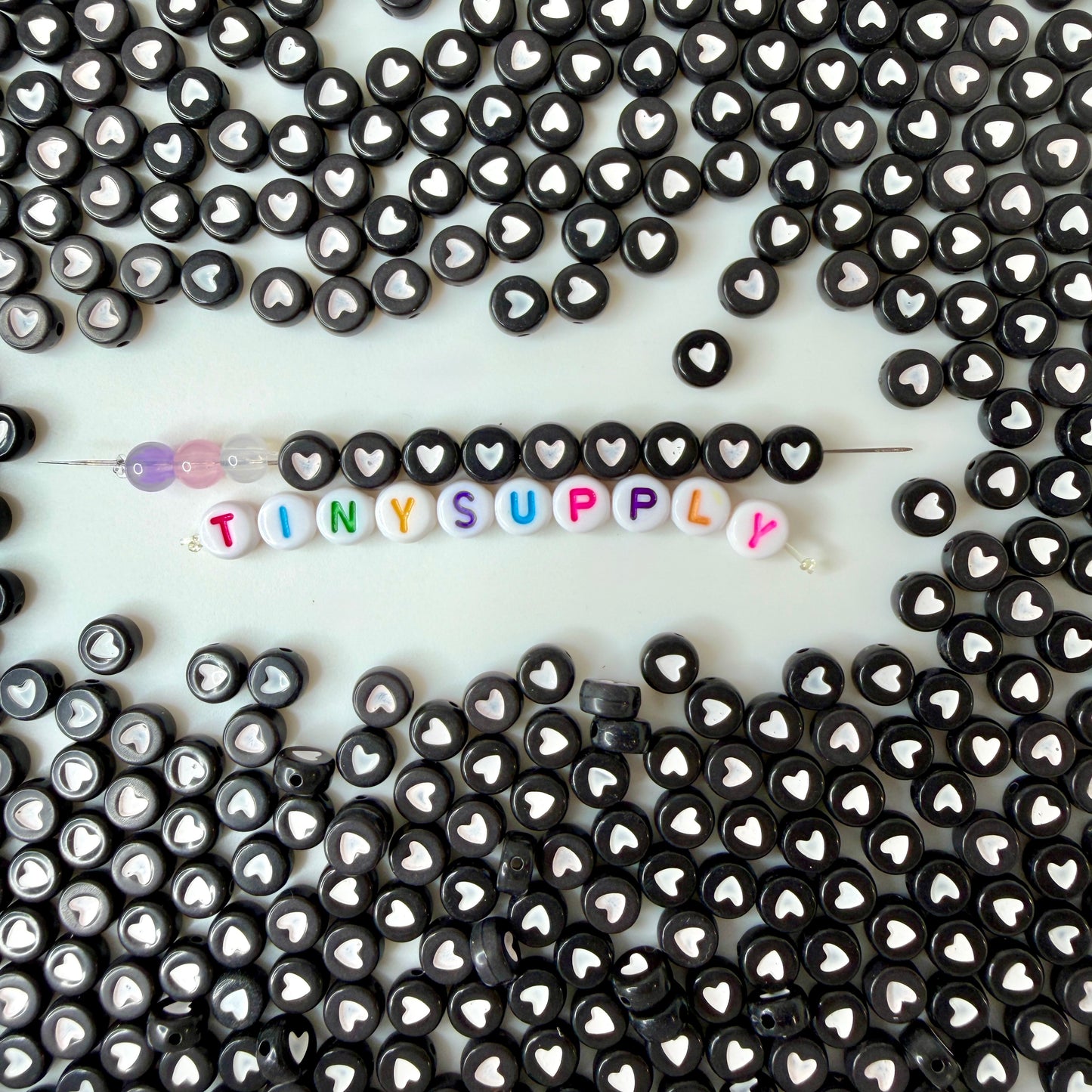 7MM Opaque Bead, White Heart Acrylic Flat Round Beads