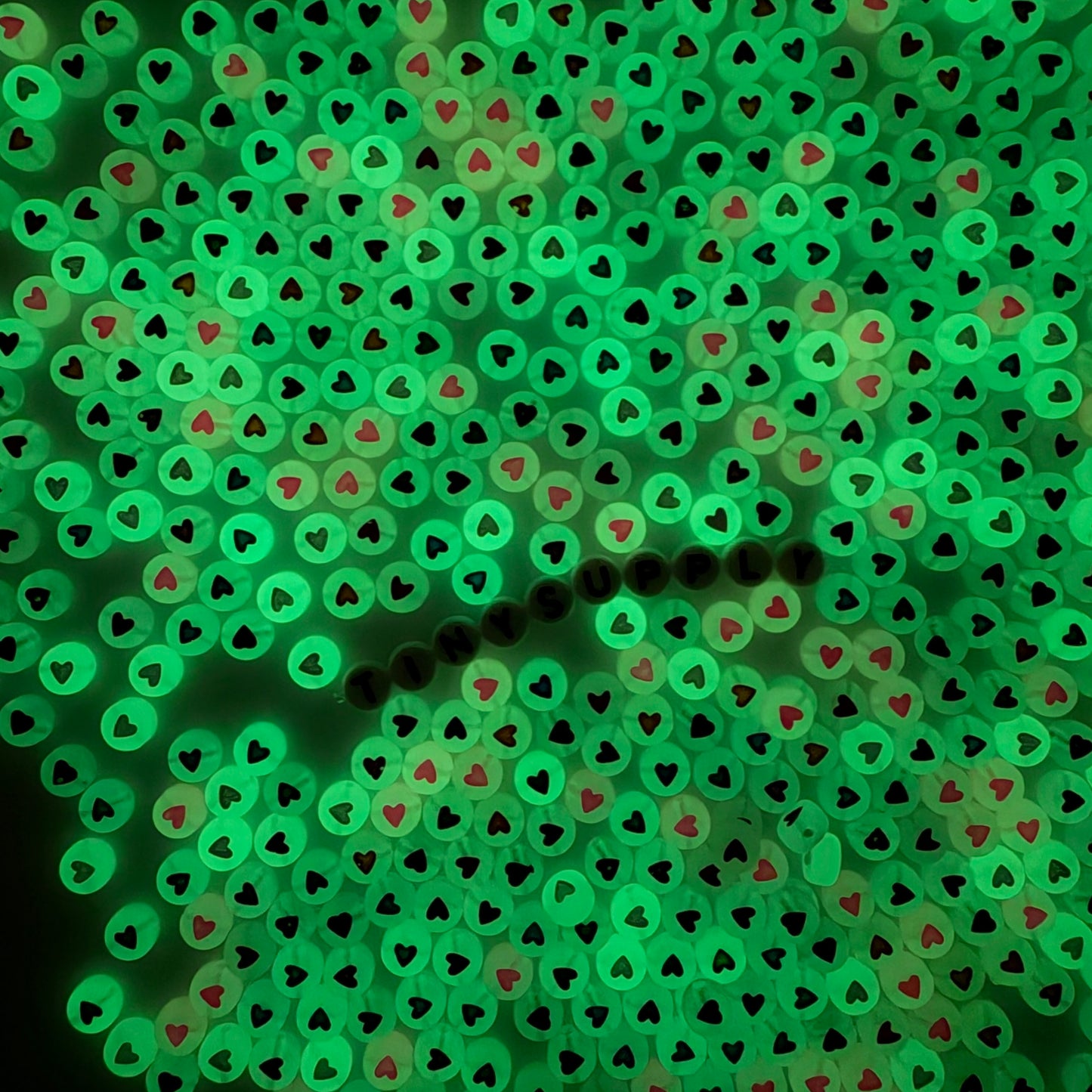 7MM Glow-in-the-Dark Mixed Color Acrylic Flat Round Heart Beads