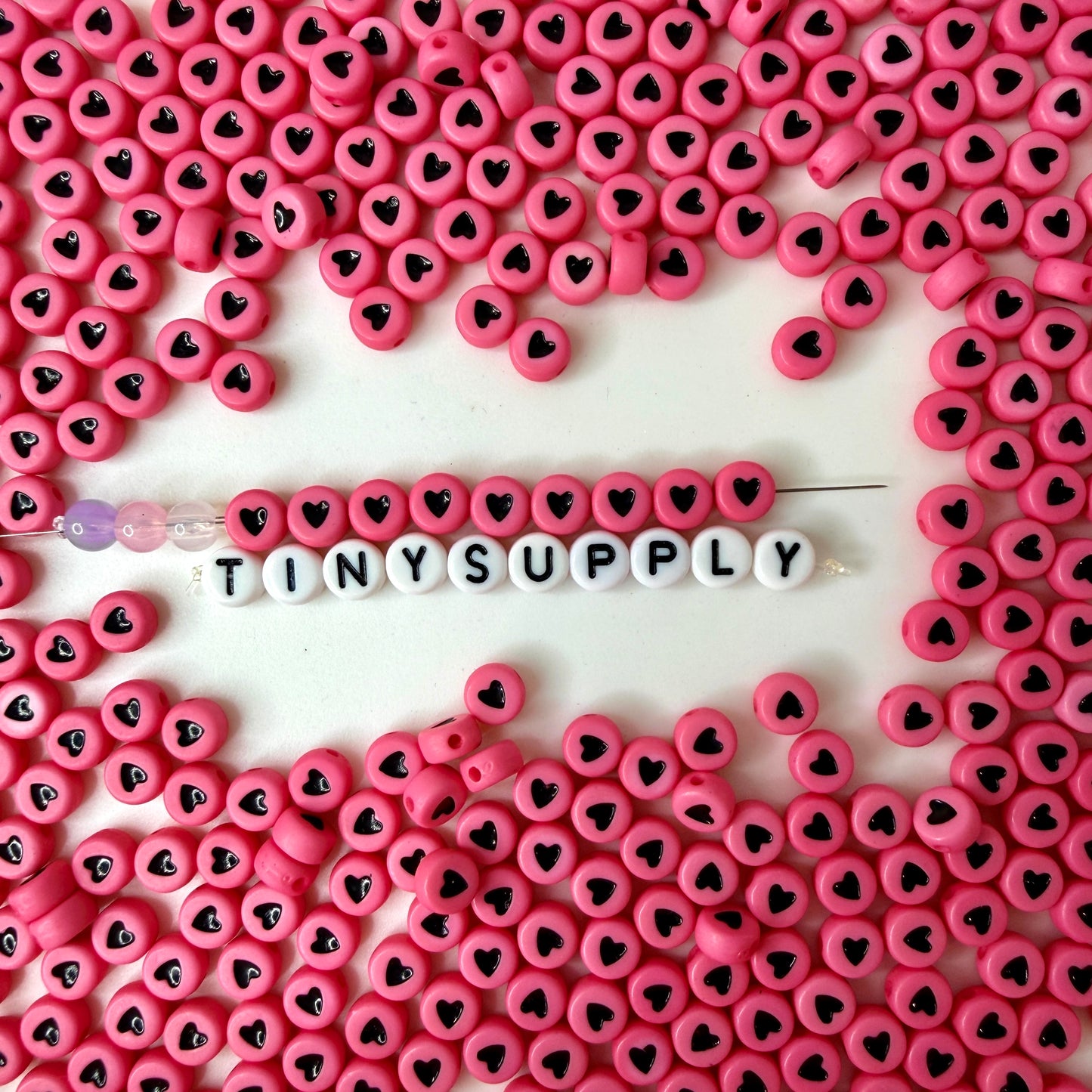 7MM Opaque Bead, Black Heart Acrylic Flat Round Beads