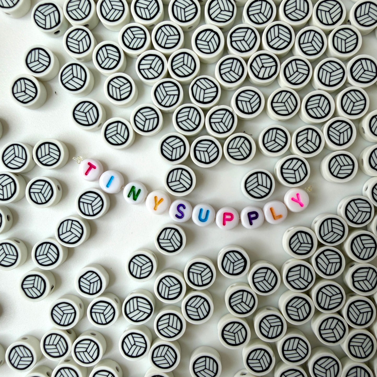 10MM White Volleyball, Sports Themed Polymer Clay Beads