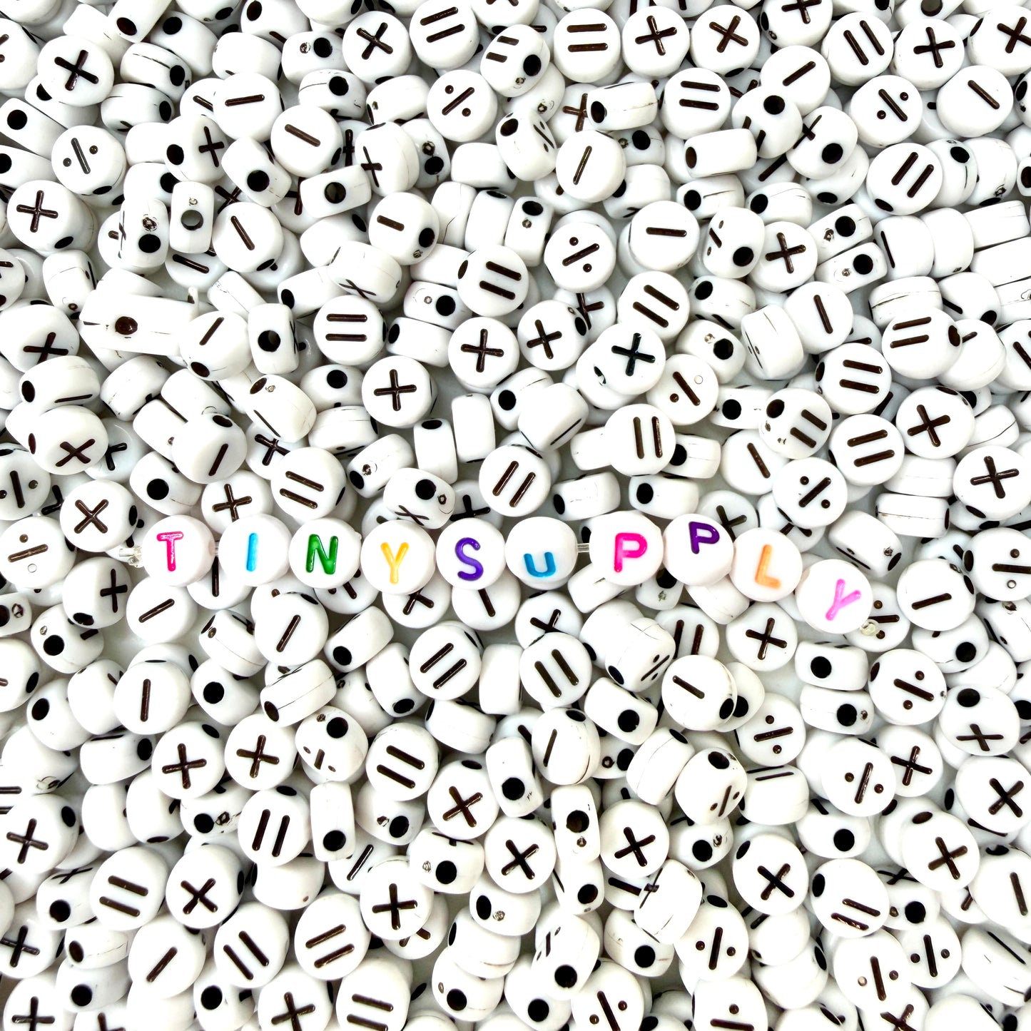 BULK 7MM White Flat Round Acrylic Mathematical Sign Symbol Beads