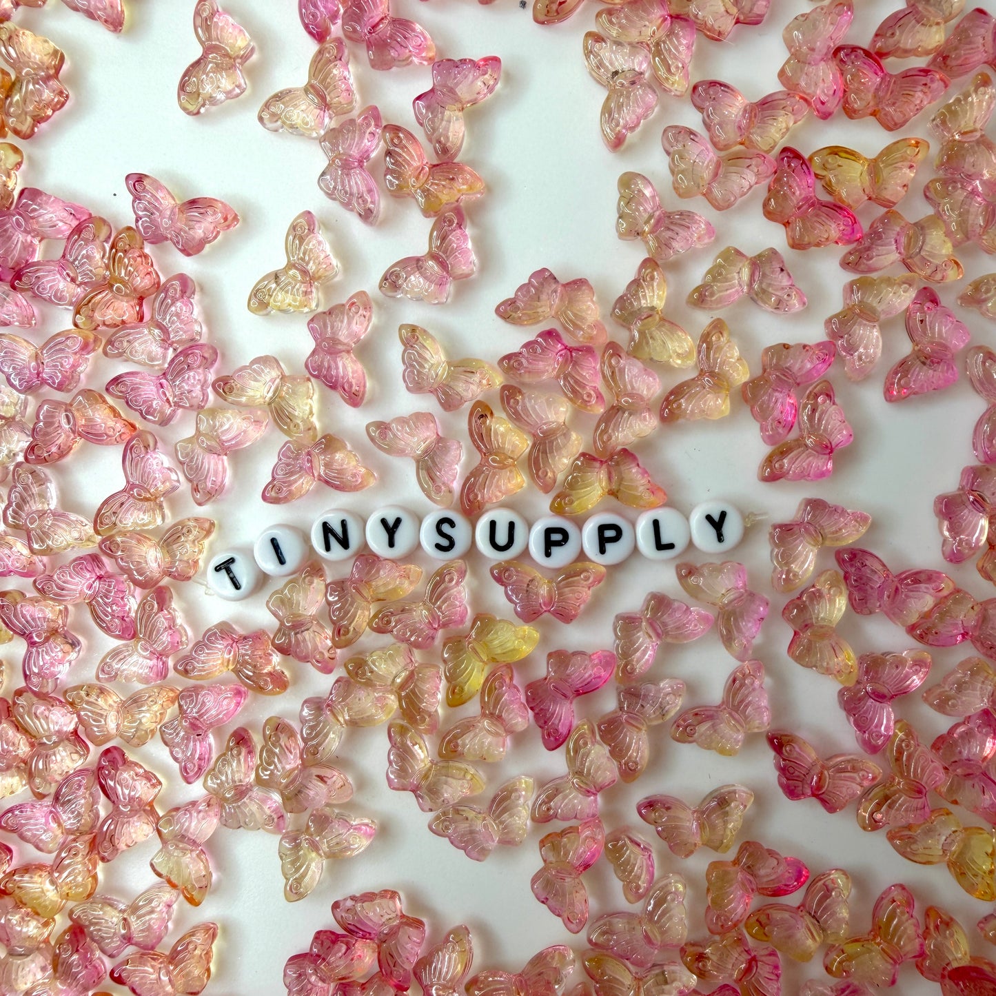 15MM Pink Yellow Butterfly Speckled Glass Butterfly Beads