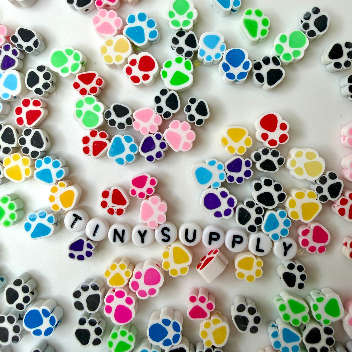 10MM Colorful Paw Themed Polymer Clay Beads (10mm x 5mm, Hole: 1.5mm)