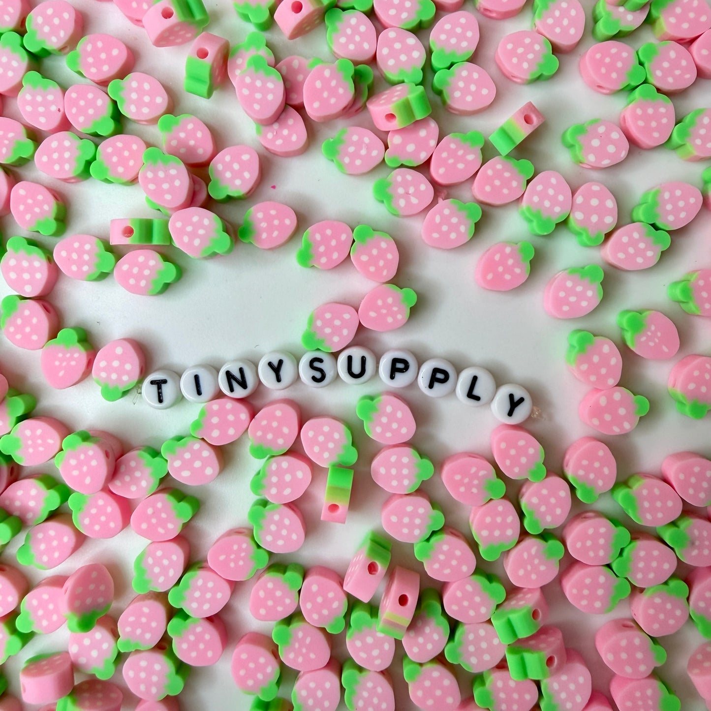 10MM Pink Strawberry Fruit Themed Polymer Clay Beads