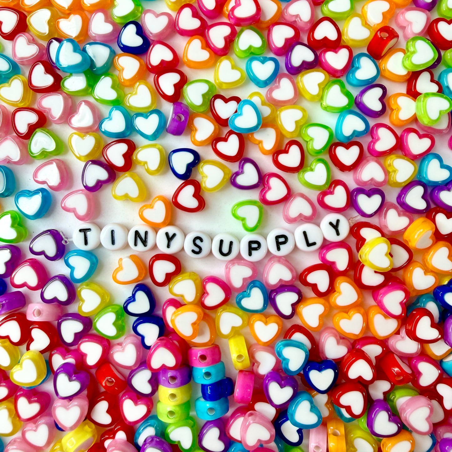 8MM Mixed Color with White Acrylic Heart DIY Spacer Beads with Vertical Hole
