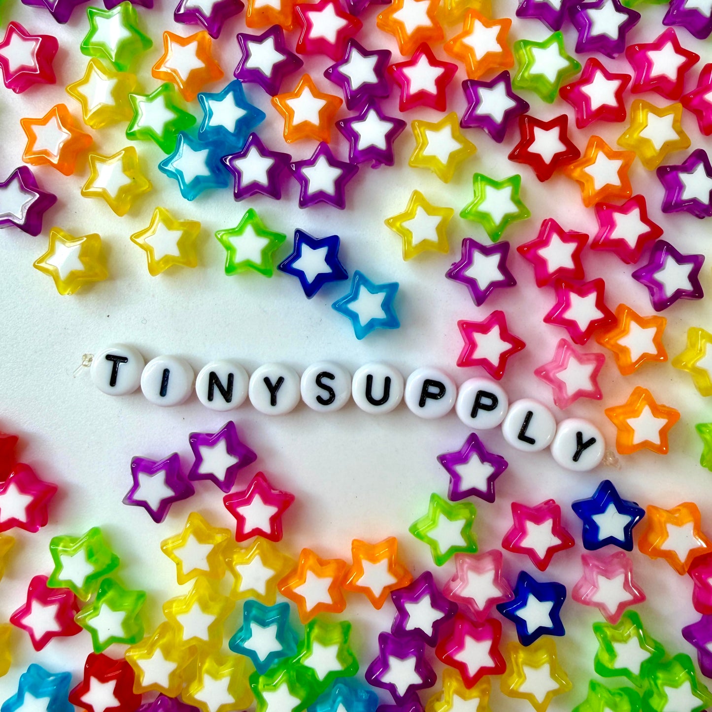 9MM Mixed Color with White Acrylic Star Spacer Beads