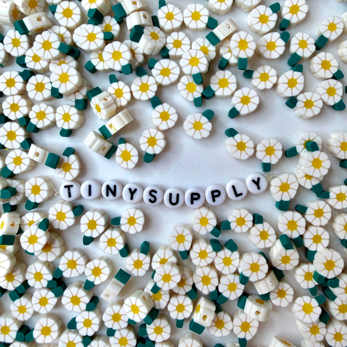 10MM White Daisy, Flower Themed Polymer Clay Beads