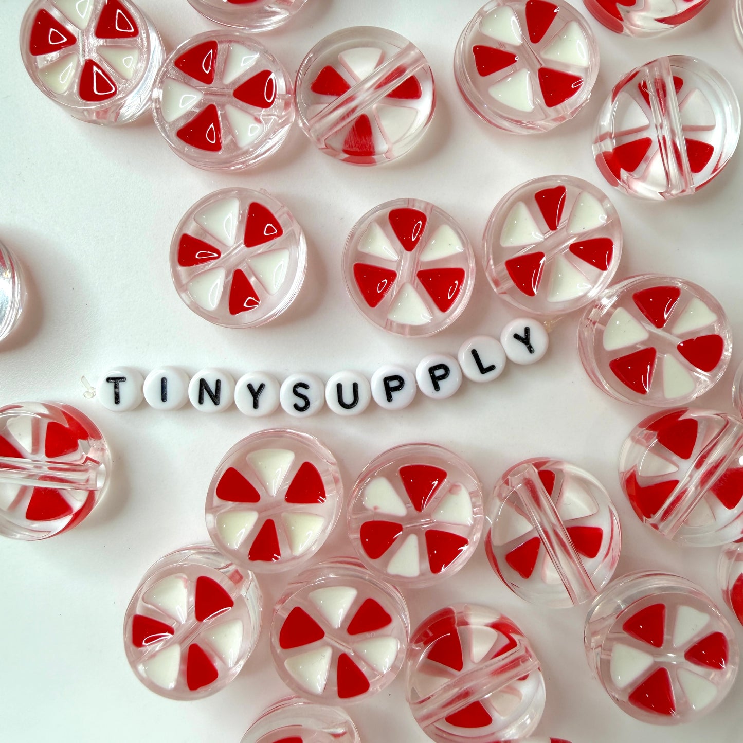 Chunky Transparent Red and White Peppermint Acrylic Bead (20x9mm)