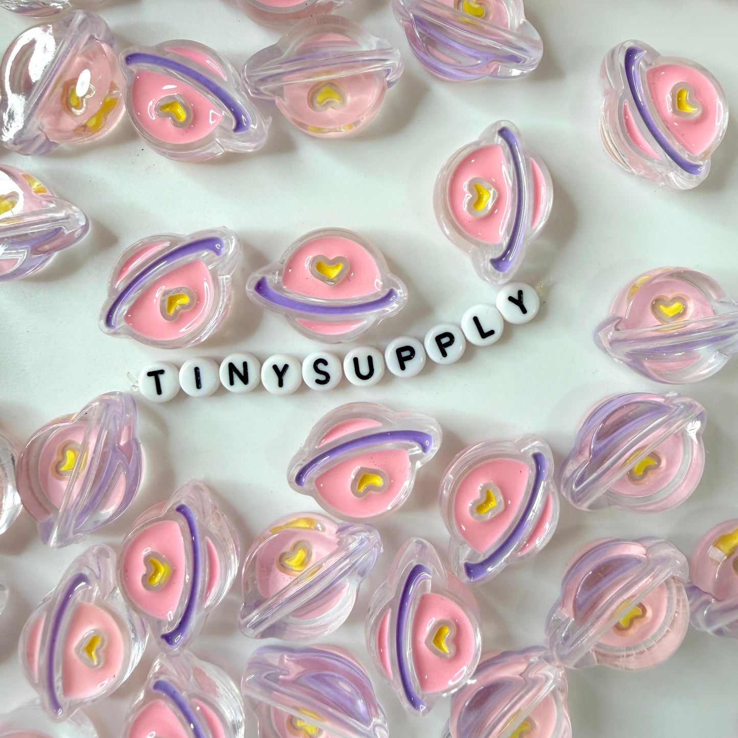 Chunky Transparent Pearl Pink Planet Acrylic Bead (19x26mm)