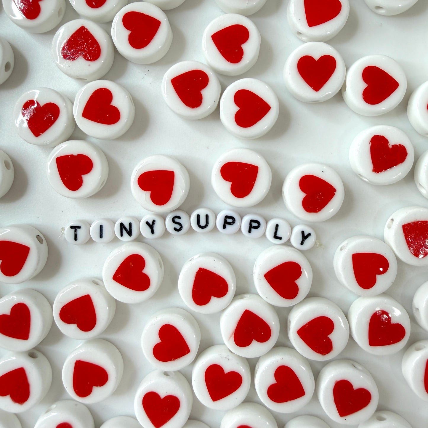 15MM x 7MM Red Heart with White Round Ceramic Bead