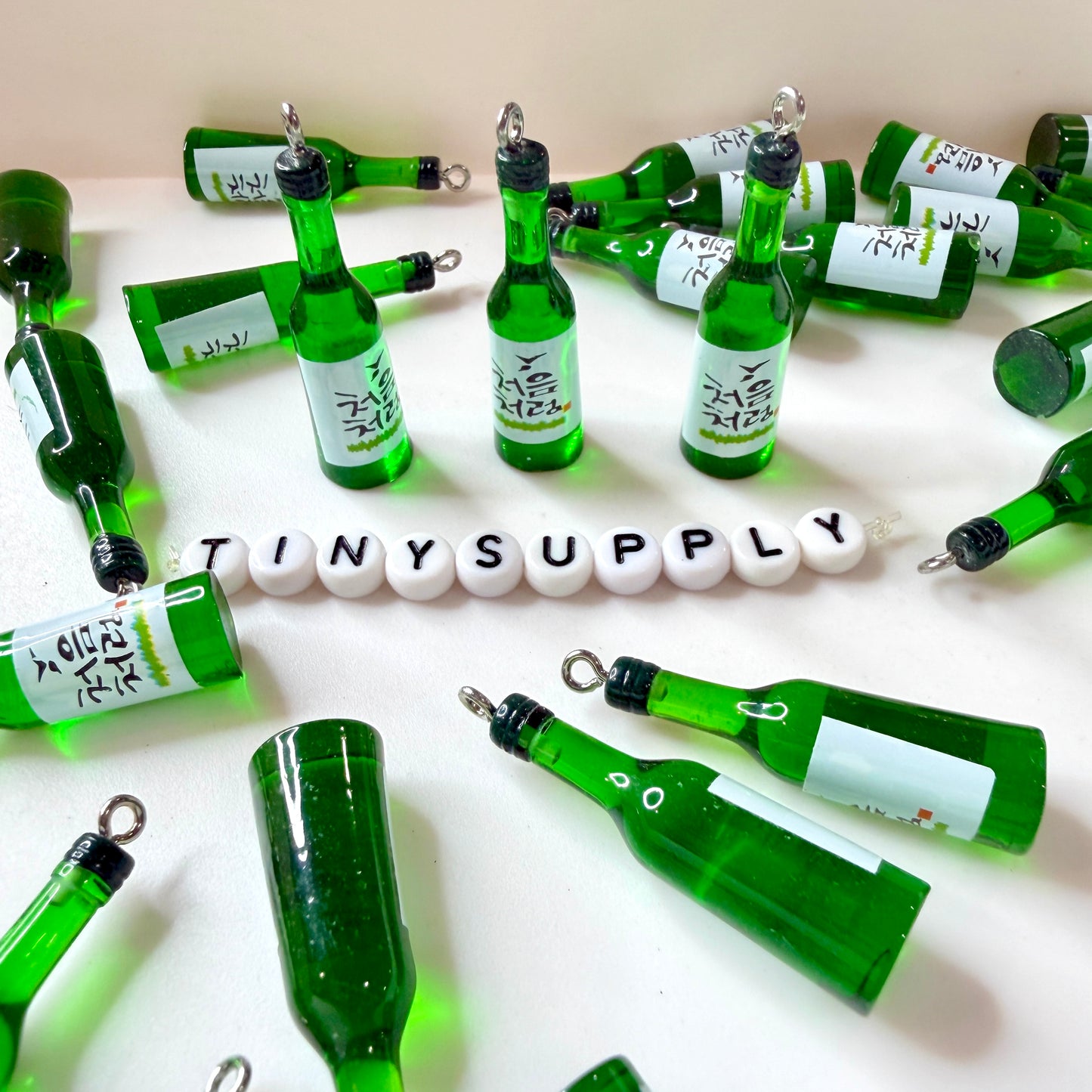 Classic Green Korean Alcohol Soju Beer Bottle Charms (12mm x 40mm)