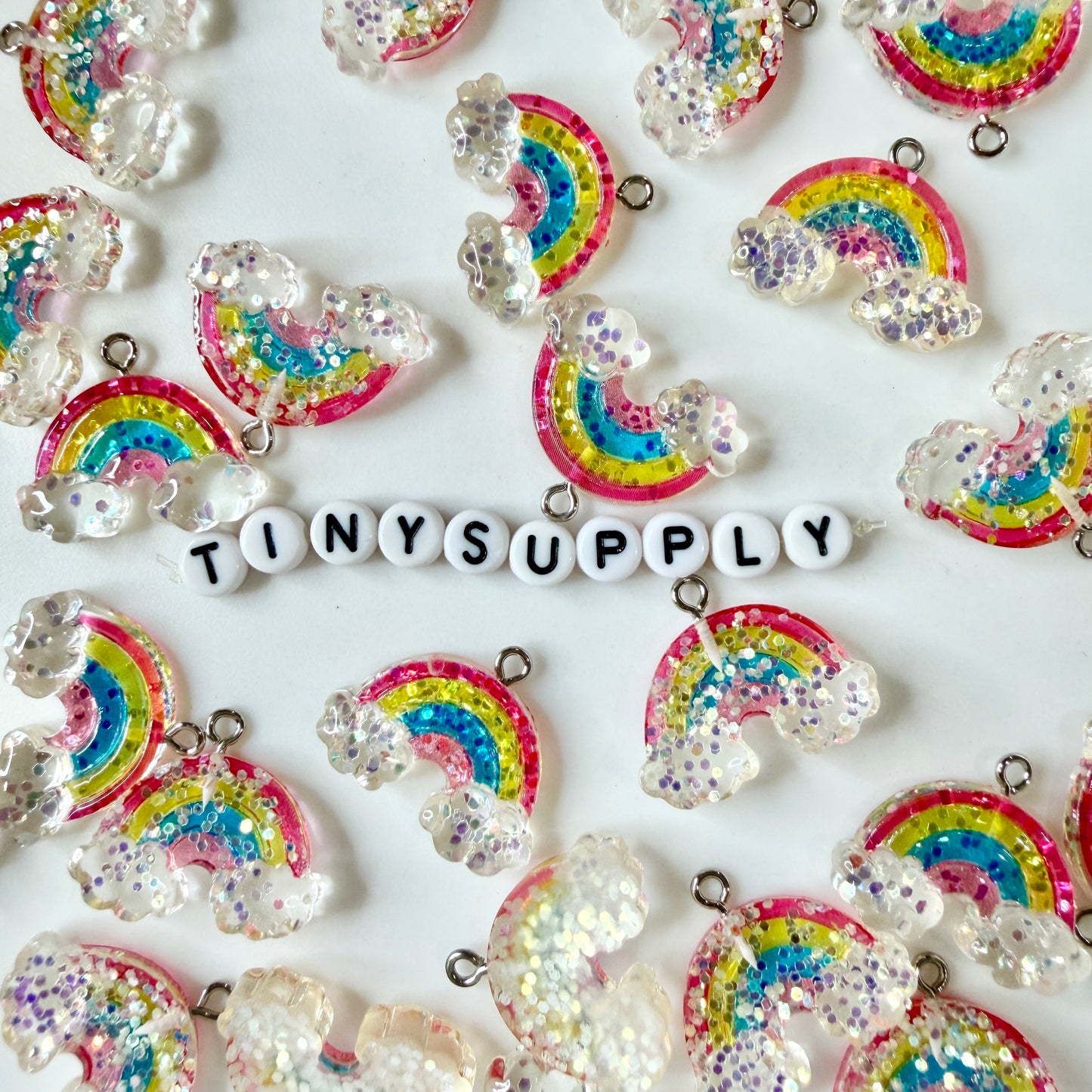26MM x 17MM Glitter Flake Rainbow Themed Resin Charms