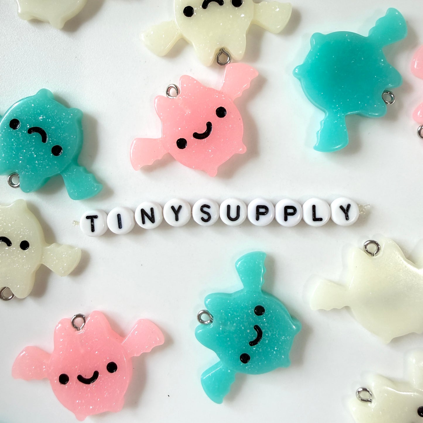 Pink, Blue White Bat Resin Charms with eyepins (38mm x 24mm)