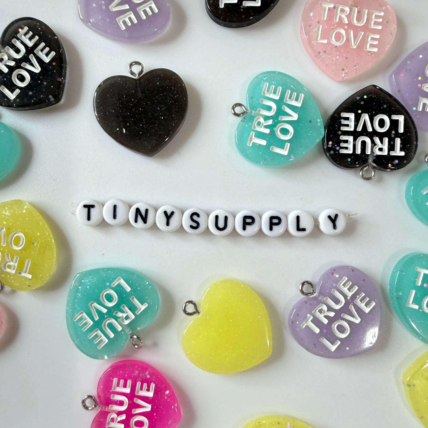 Glitter Flake True Love Heart Resin Charm (24mm x 22mm)