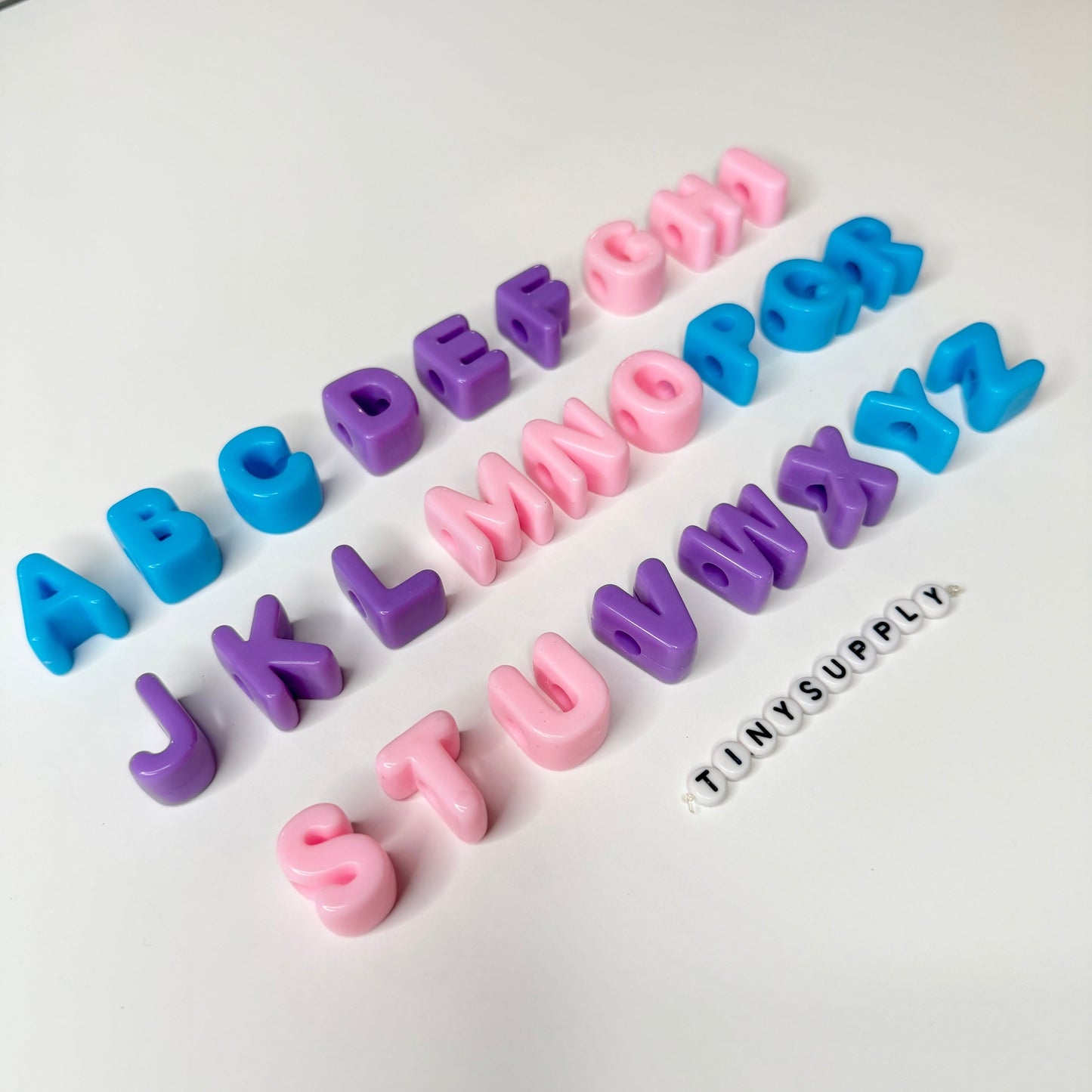 Light Pink, Purple, Blue Chunky A-Z Alphabet Individual Beads