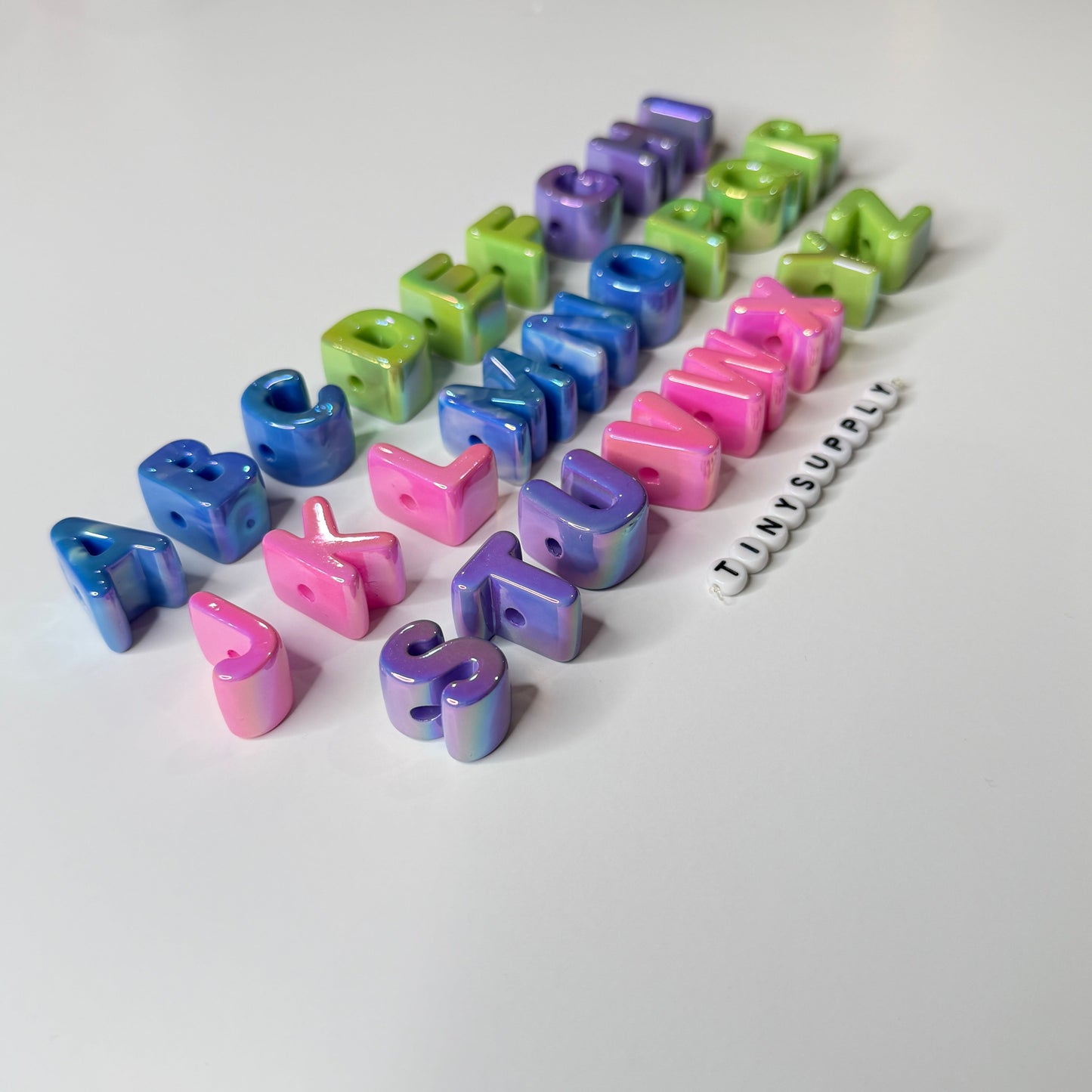 Chunky AB Plated A-Z Alphabet Individual Beads (Green,Blue,Purple,Pink)