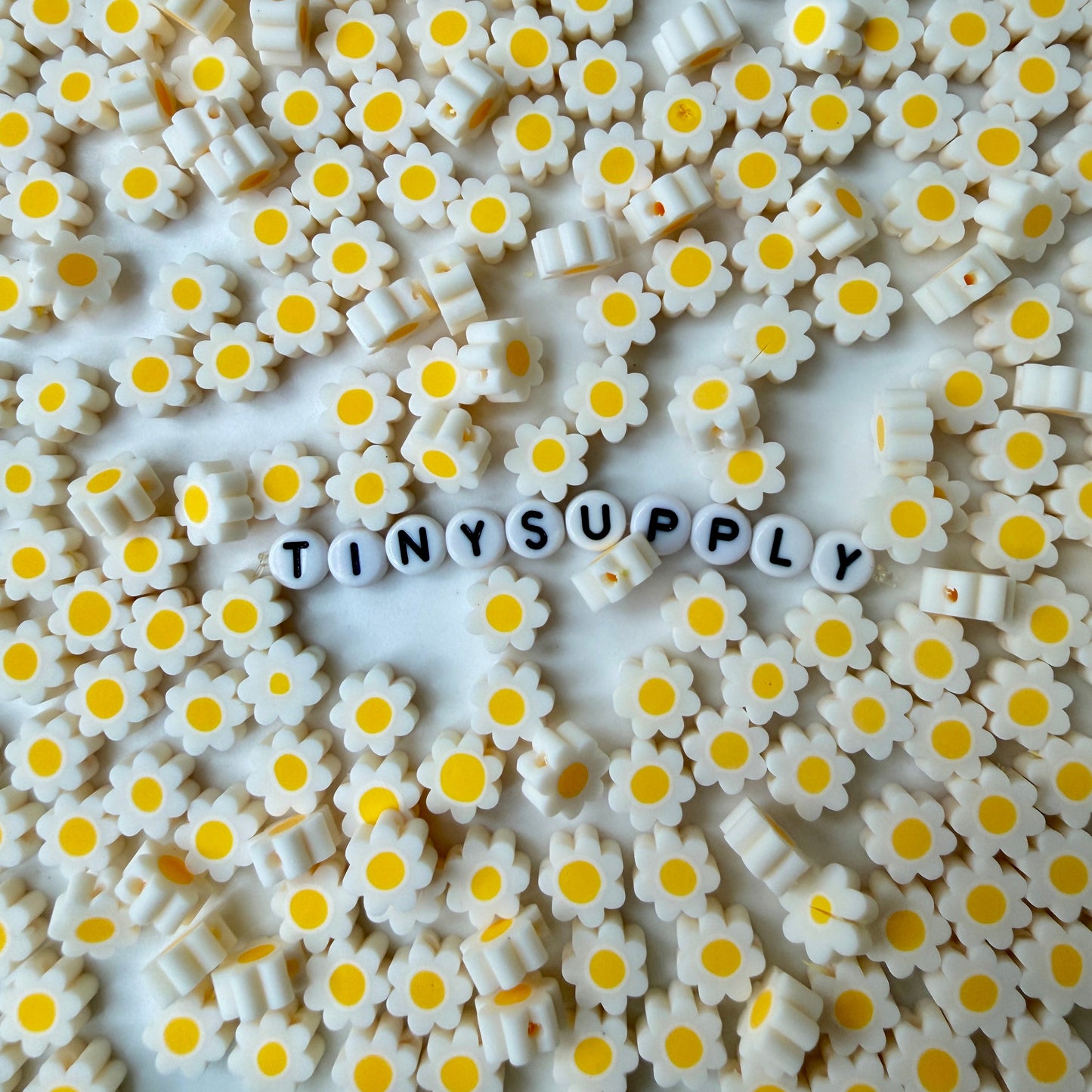 10MM White Flower Themed Polymer Clay Beads