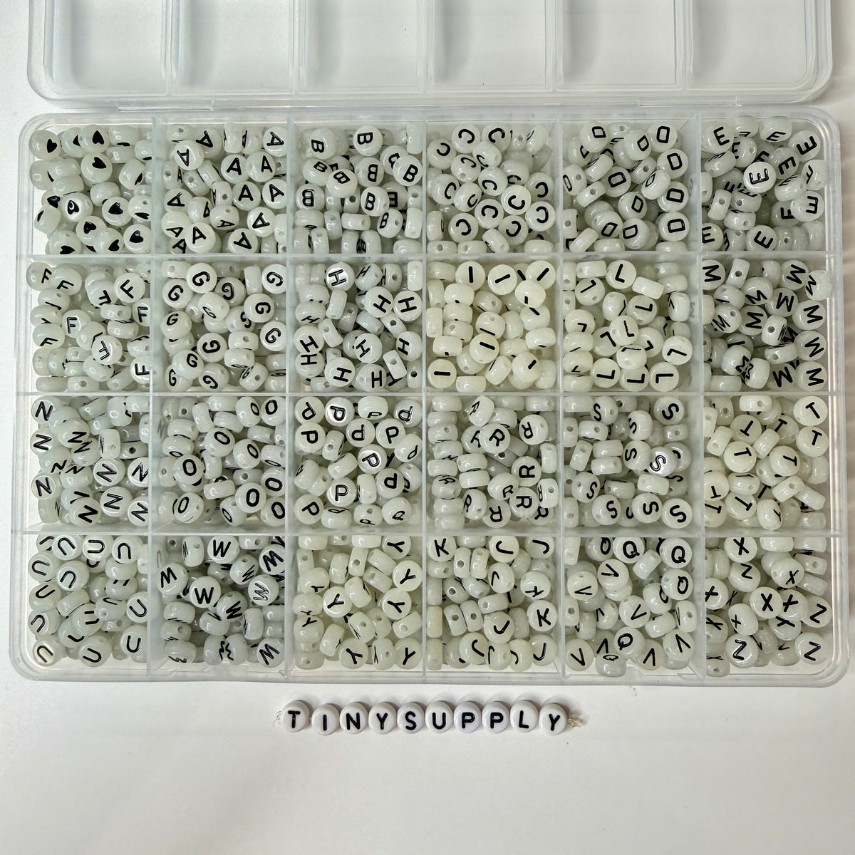 Glow-in-Dark Round Acrylic Black Letter Bead Set (1200 Beads)