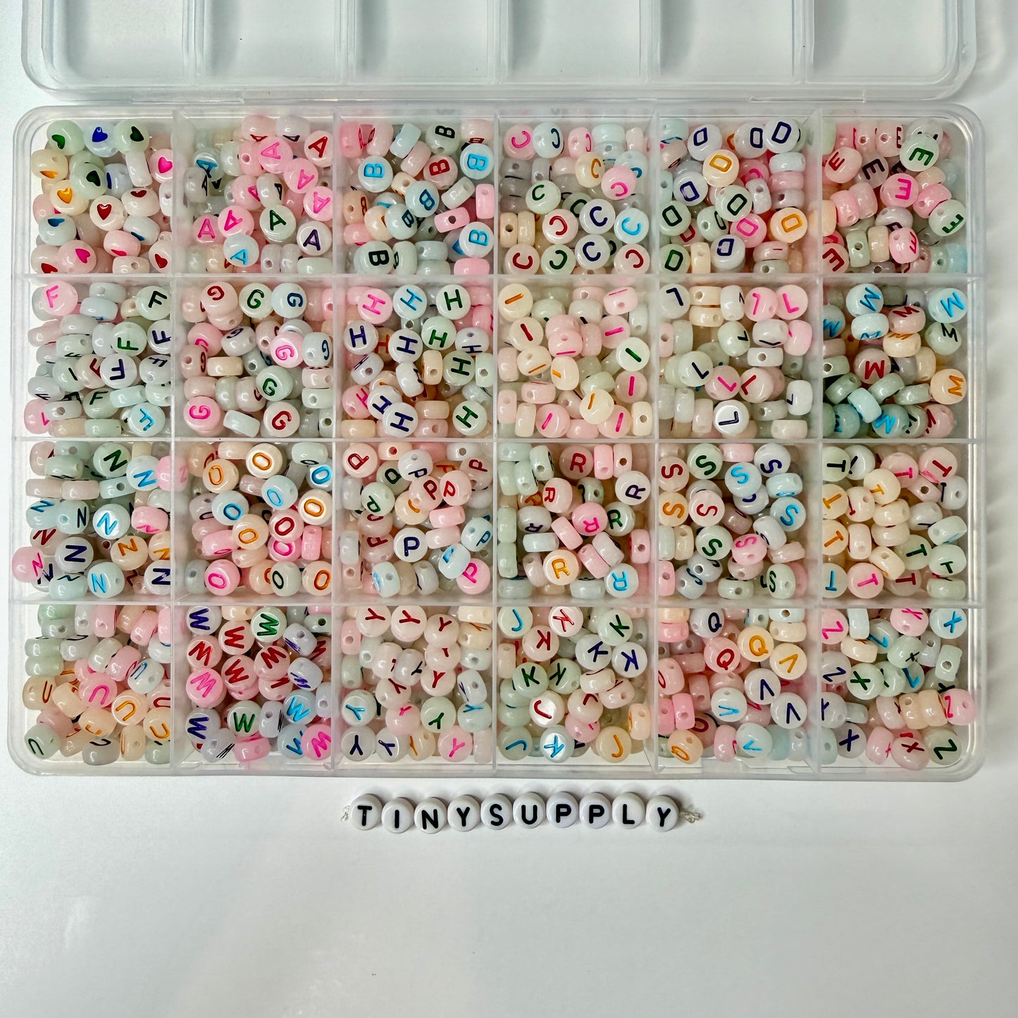 Glow-in-Dark Round Acrylic Mix Color Letter Bead Set (1200 Beads+Elastic String)