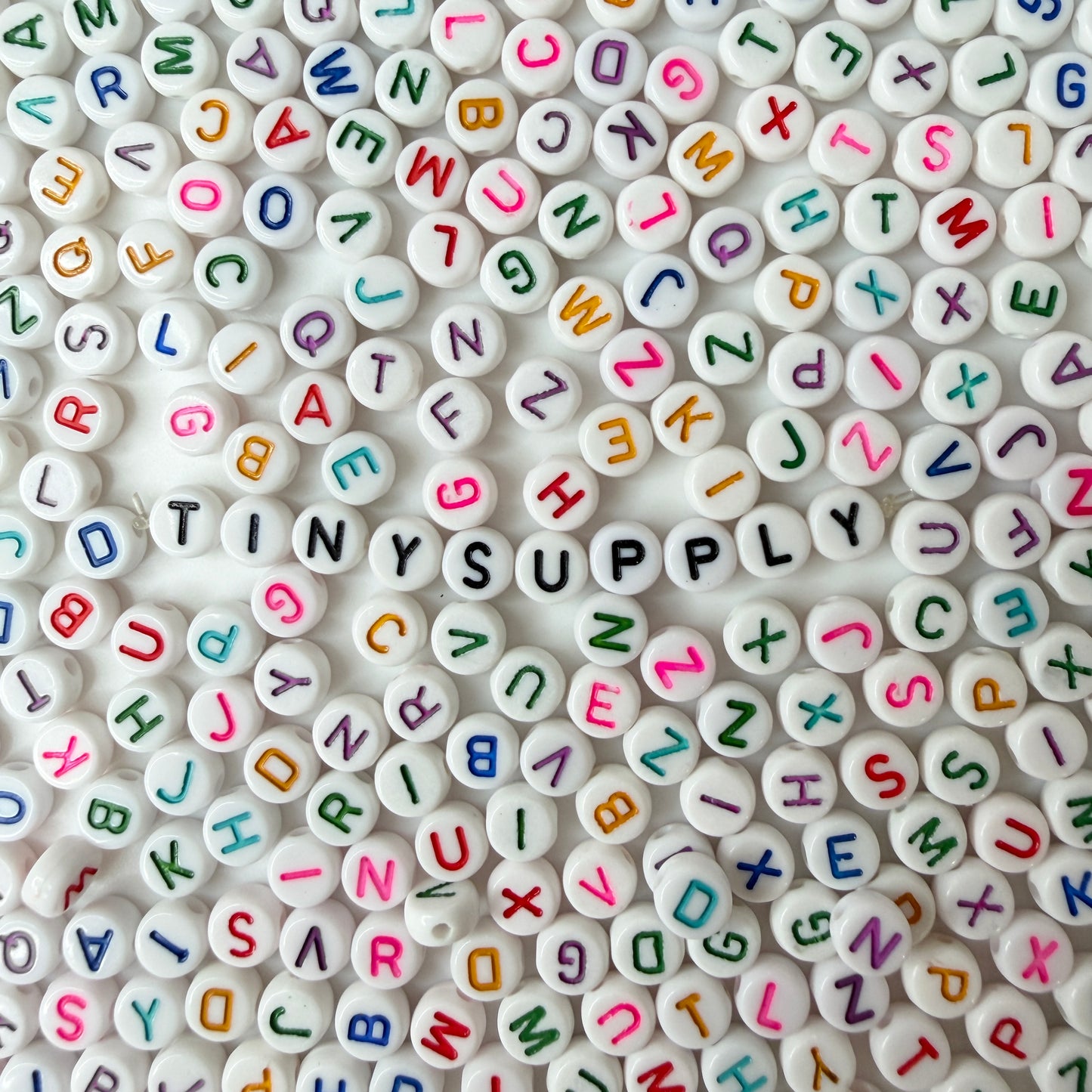 Letter A-Z Alphabet Beads, White beads with Multi Colored Letters (7MM)