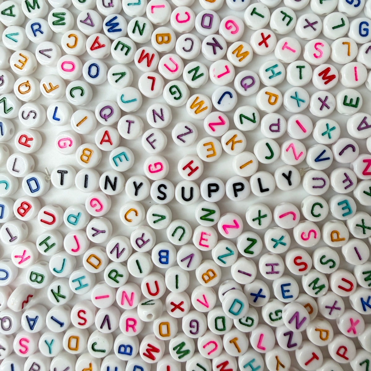 Letter A-Z Alphabet Beads, White beads with Multi Colored Letters (7MM)