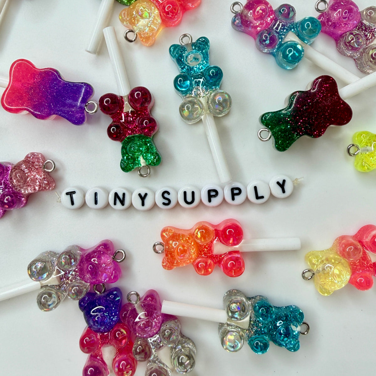 Pastel Colorful Two-Tone Glitter Gummy Bear Lollipop Charm (44mm x 15mm)
