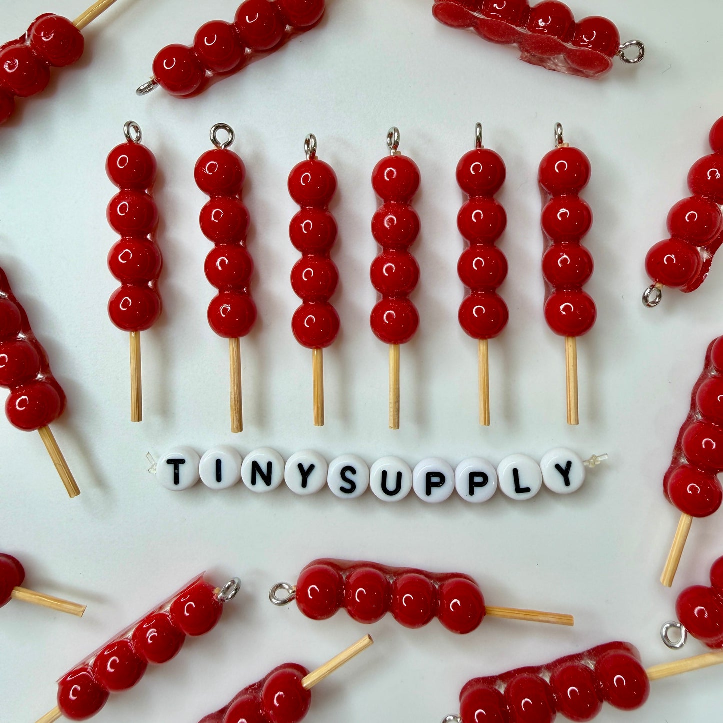 Small/Large Red Tanghulu Themed Acrylic Charms with Silver Eyepins