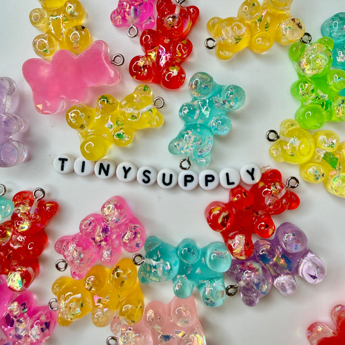 32MM Extra Large Chunky Glitter Rainbow Gummy Bear Charms with Eye pins