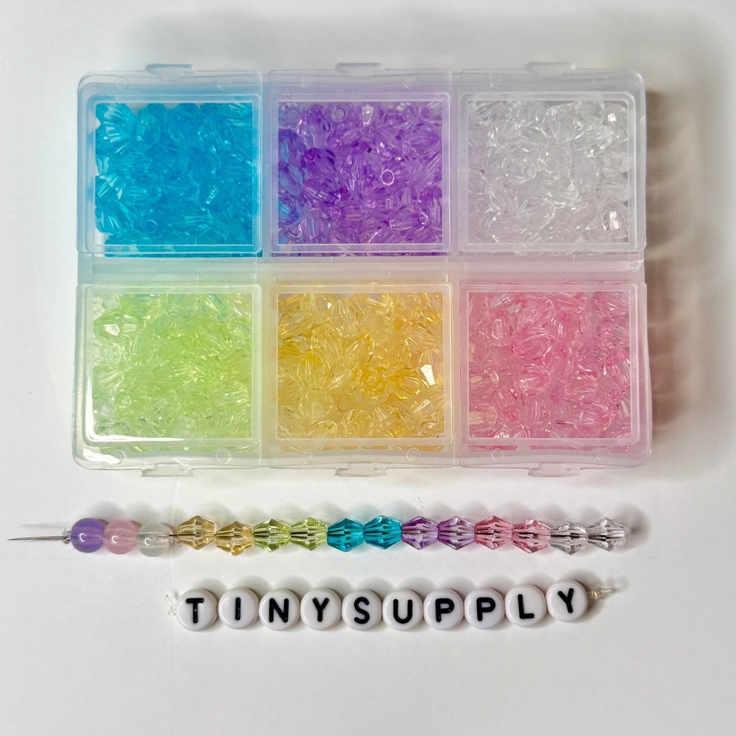 6MM Bicone Transparent Macaron Color Acrylic Bead Set (360 beads/box)