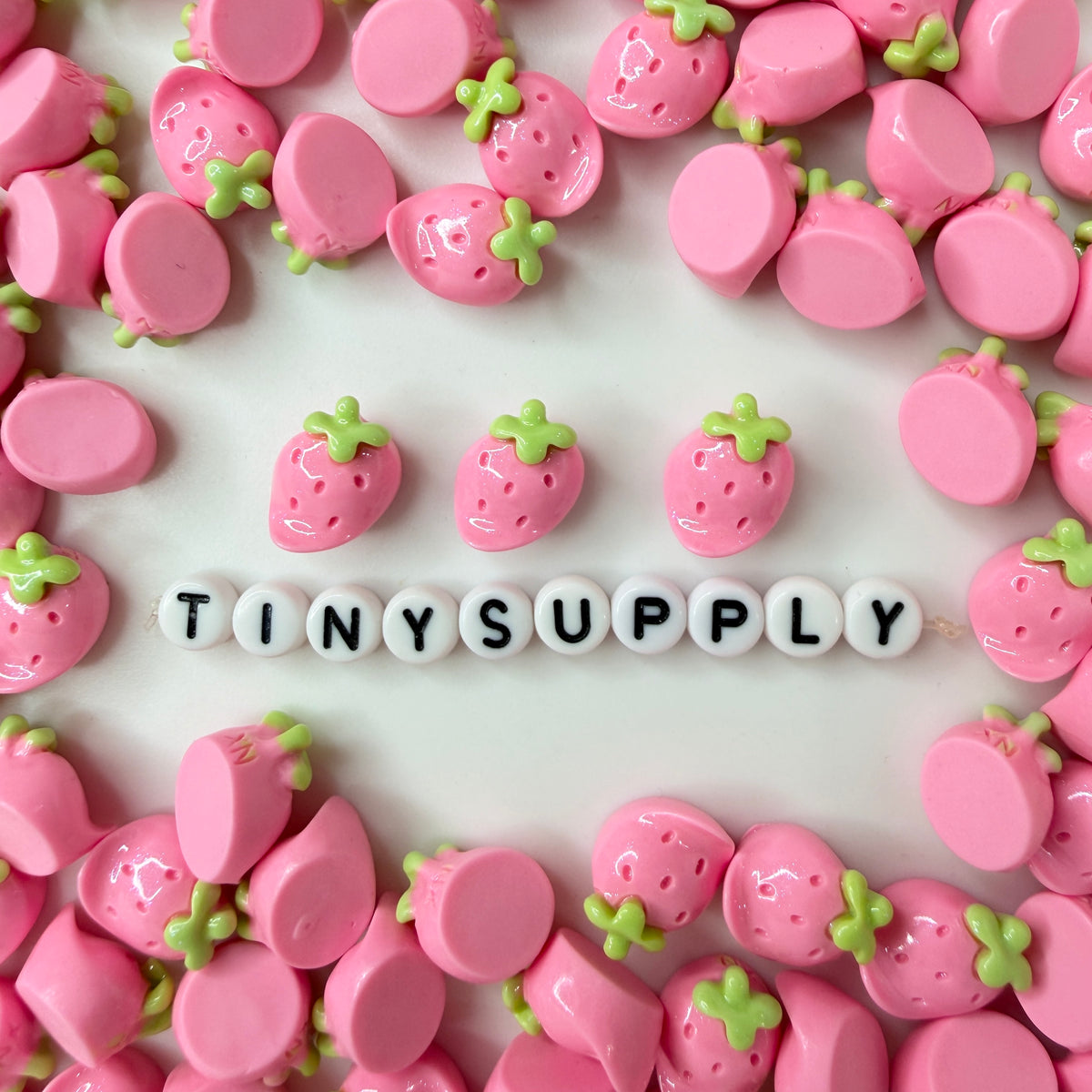 14mm x 11mm Light/Dark Pink Strawberry, Fruit Themed Mini Flatback Cabochons