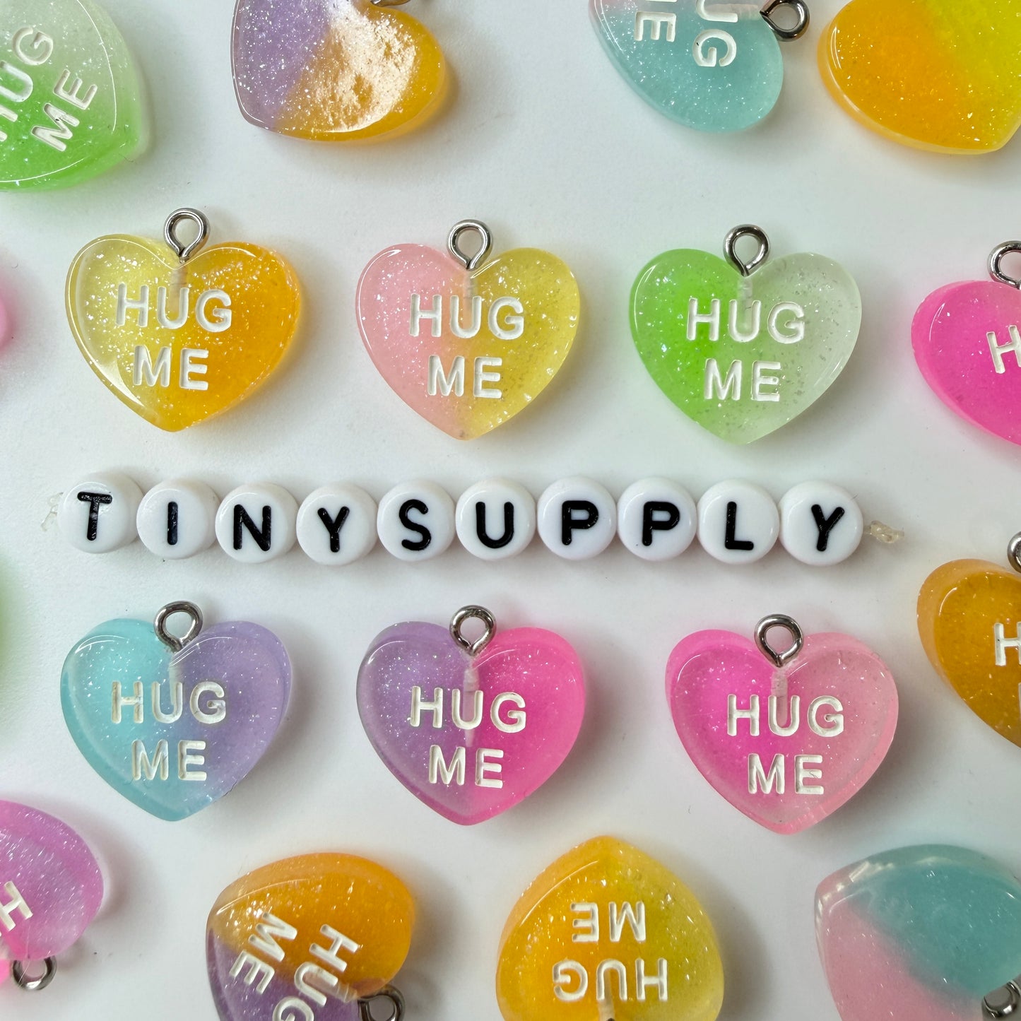Hug Me Bright Colorful Valentine's Day Heart Charm with Eye Pin (18mm x 11mm)