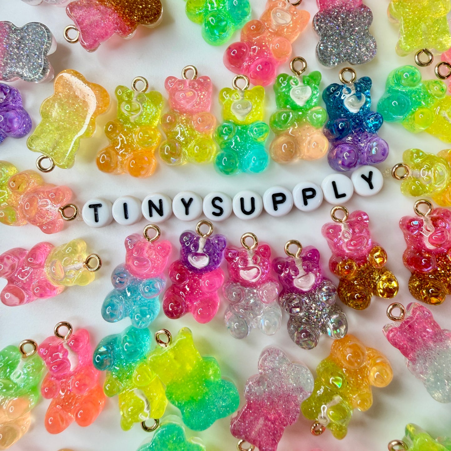 Glitter Gummy Bear Charm with GOLD Eye Pin (20mm x 13mm)
