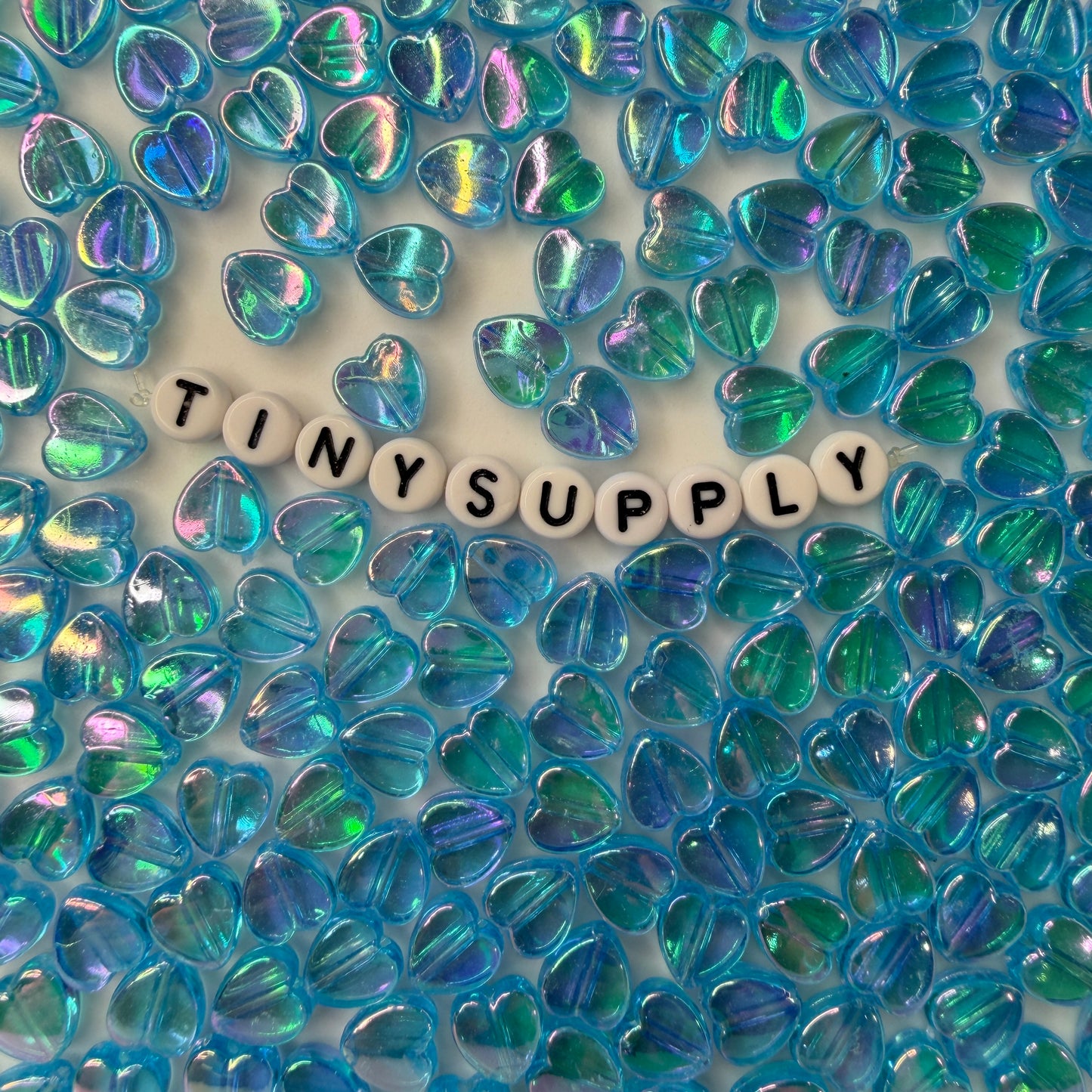 8MM AB Sky Blue Transparent Acrylic Heart Spacer Beads with Vertical Hole