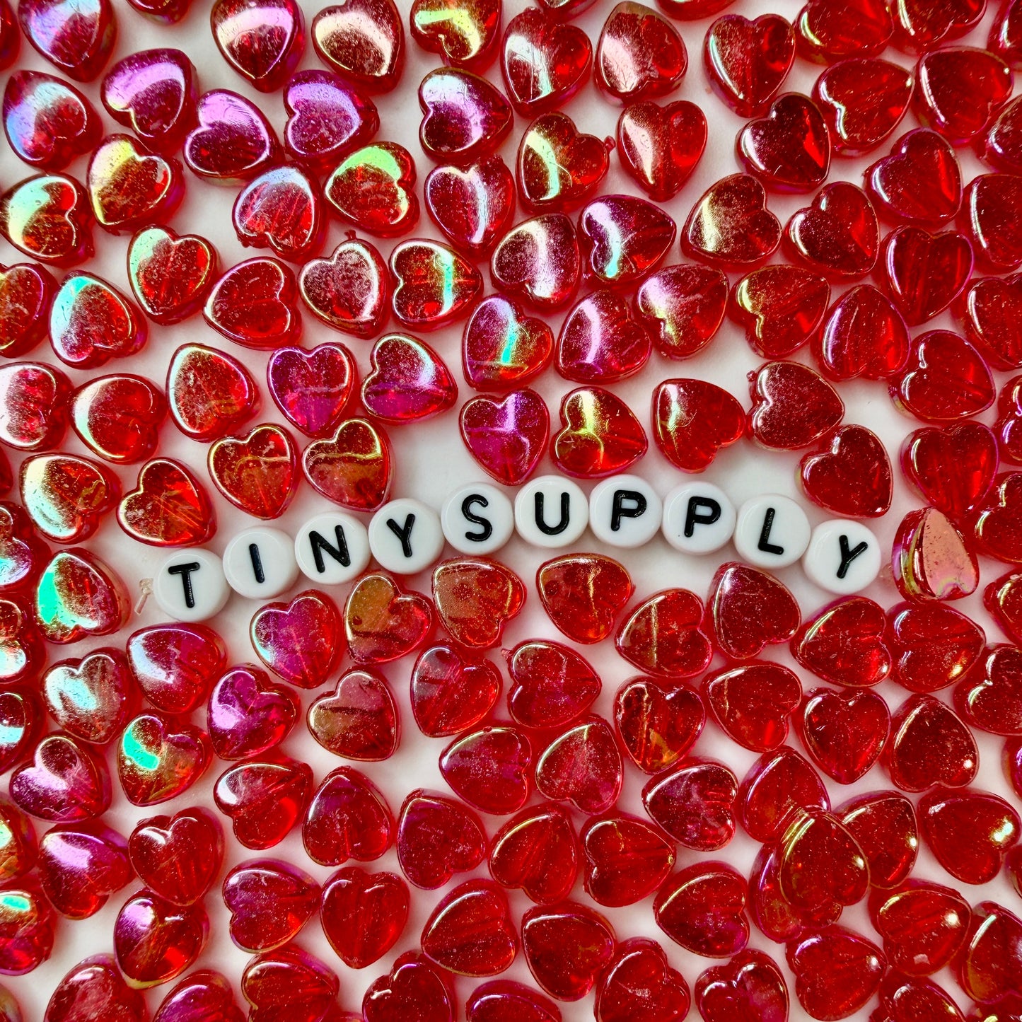 8MM AB Red Transparent Acrylic Heart Spacer Beads with Vertical Hole