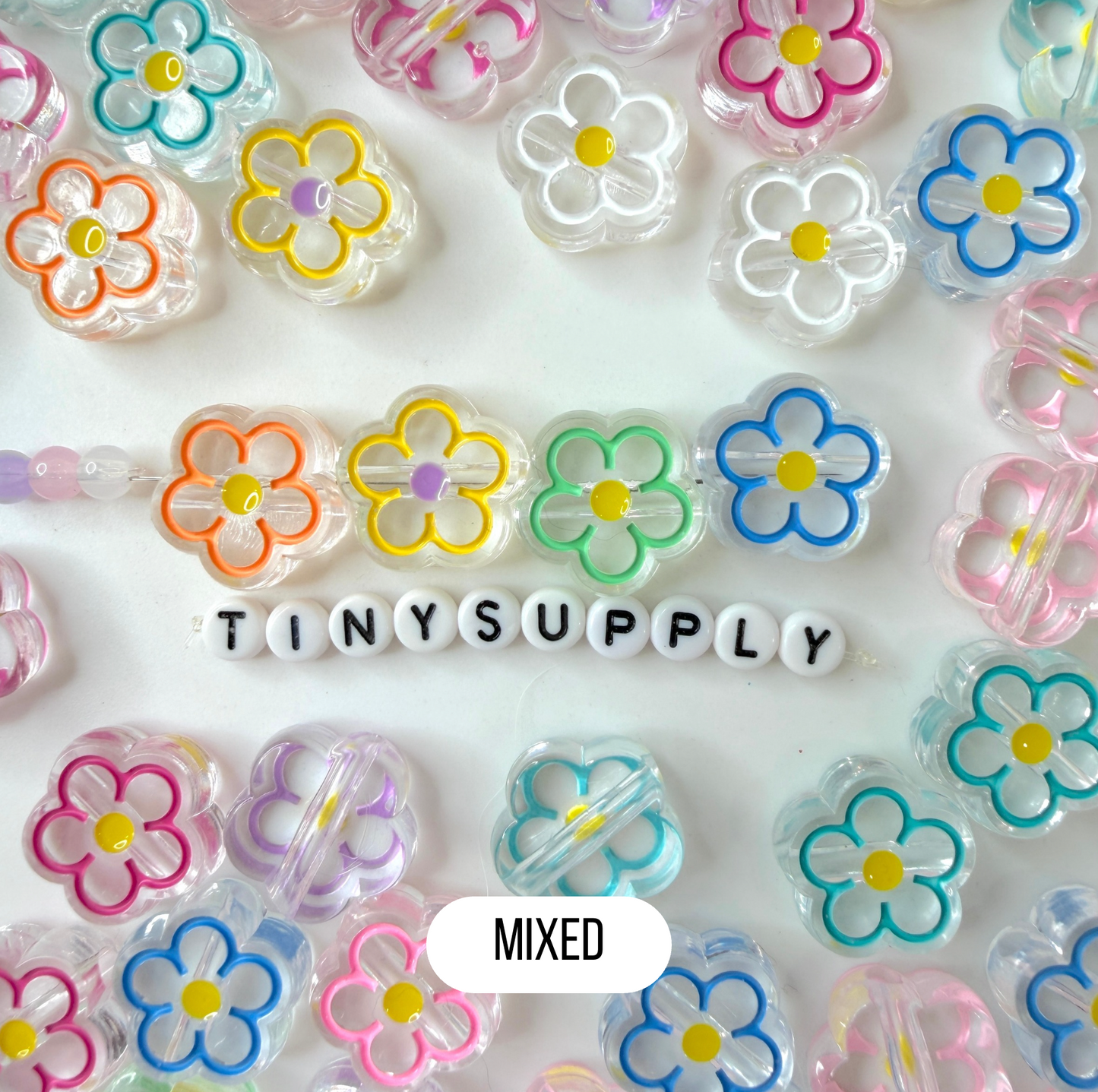 Chunky Flower Outline Enamel Acrylic Bead (19x19mm)