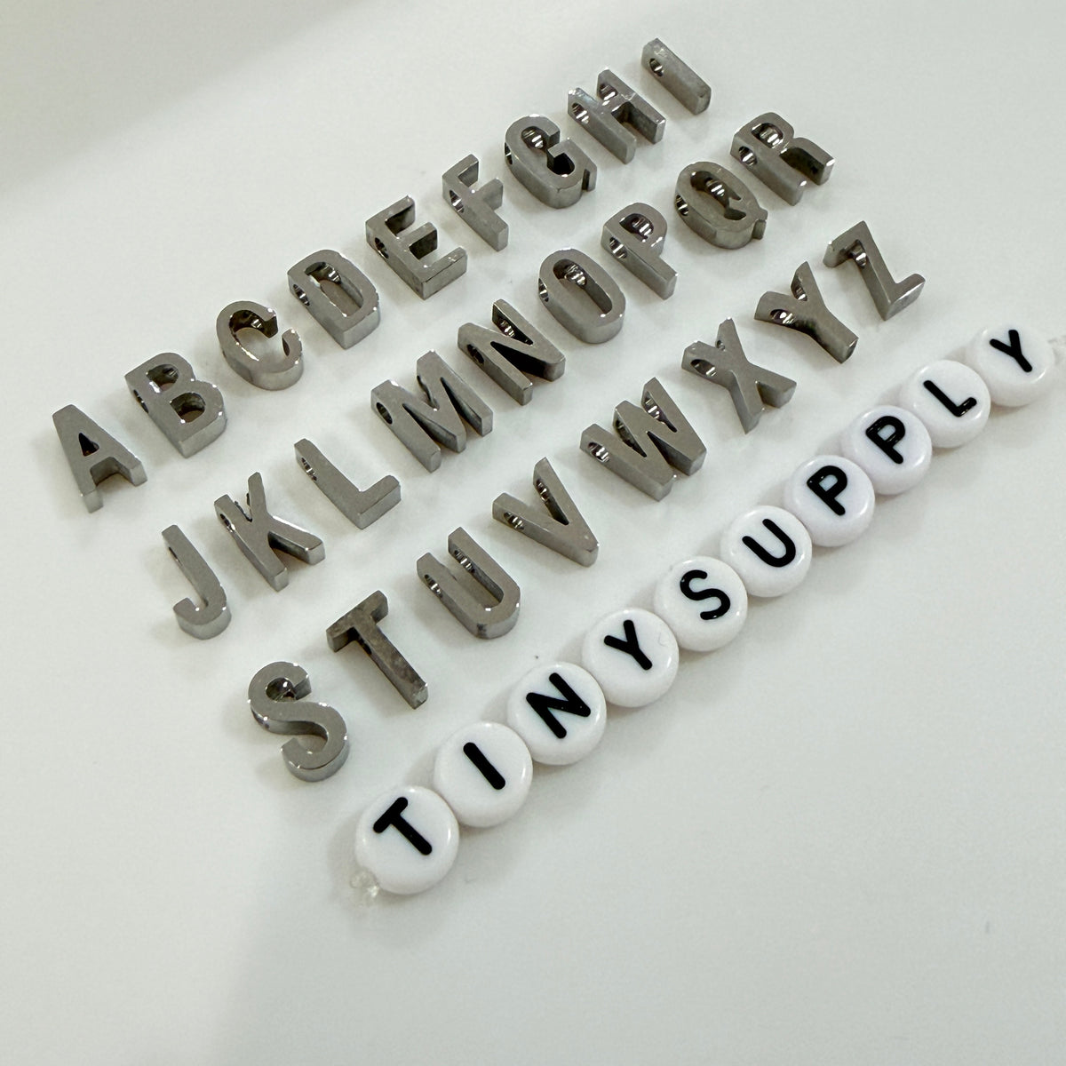 Silver Stainless Steel Individual Letter Charms (8x3mm)