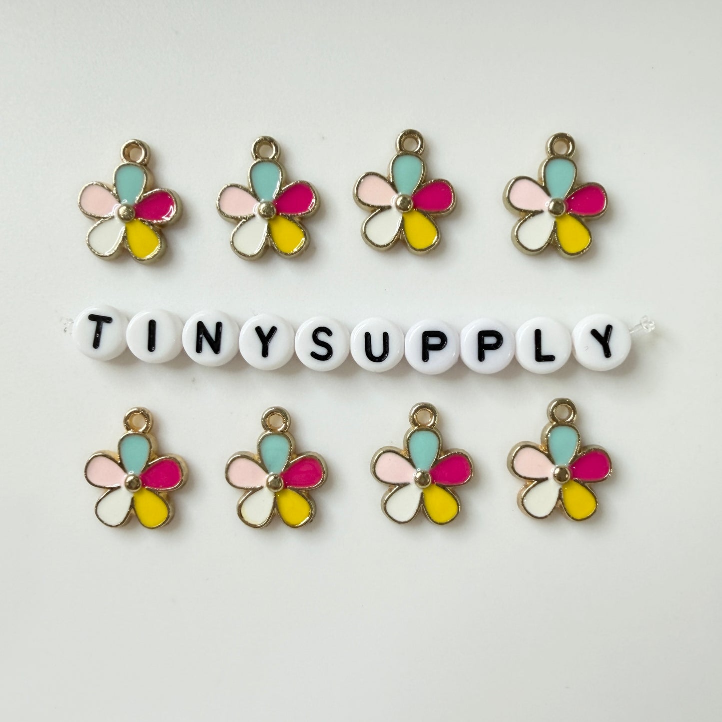 Five Colored Flower Oil Drop Style Enamel Charm (12mm x 15mm)
