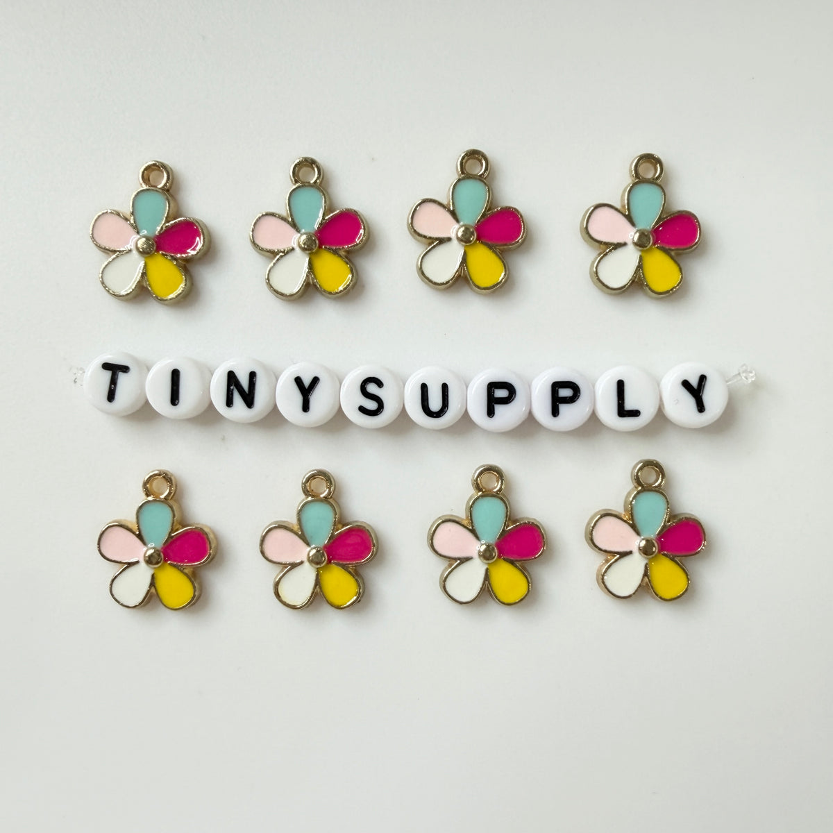 Five Colored Flower Oil Drop Style Enamel Charm (12mm x 15mm)