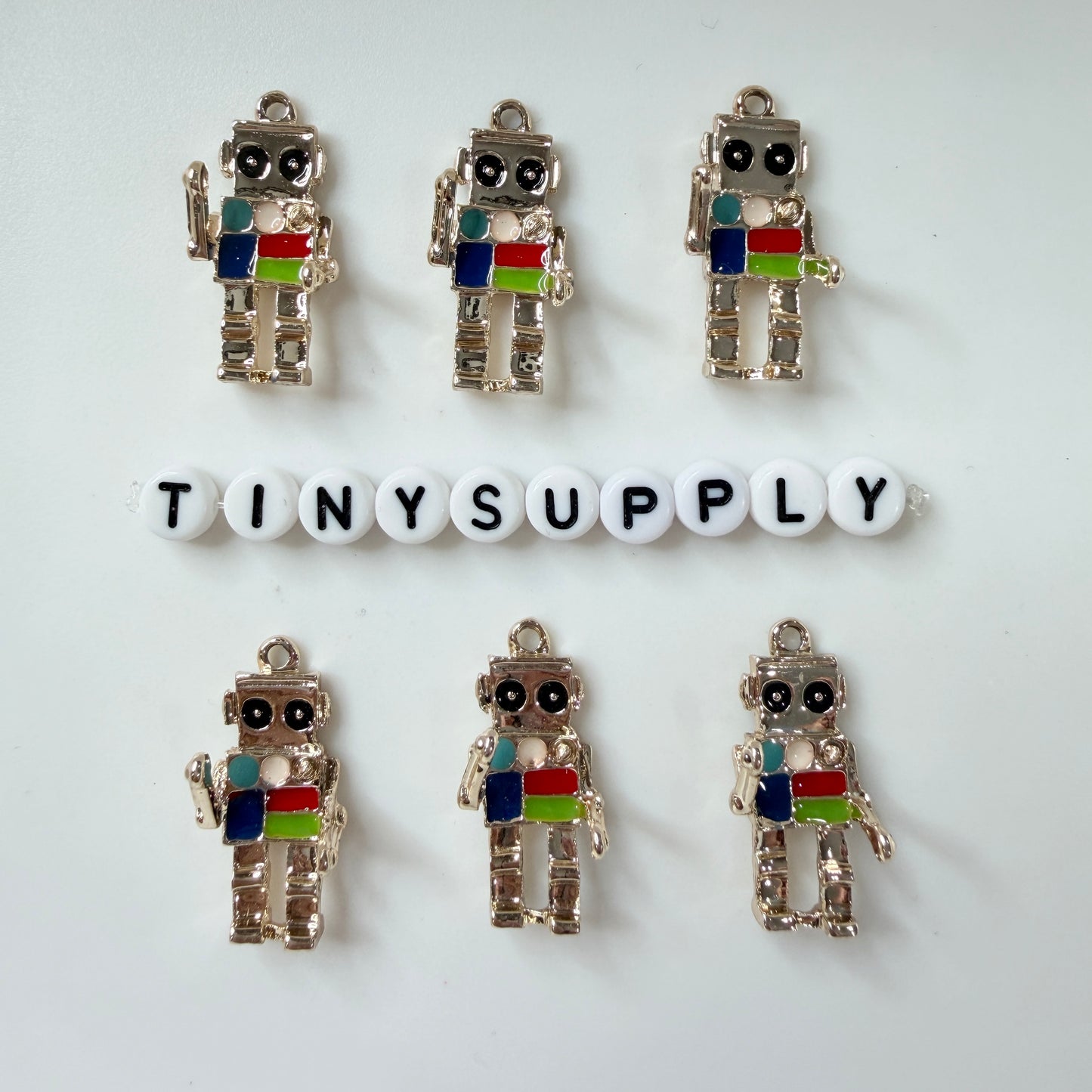 Metal Alloy Gold Silver Robot Charm (12mm x 27mm)