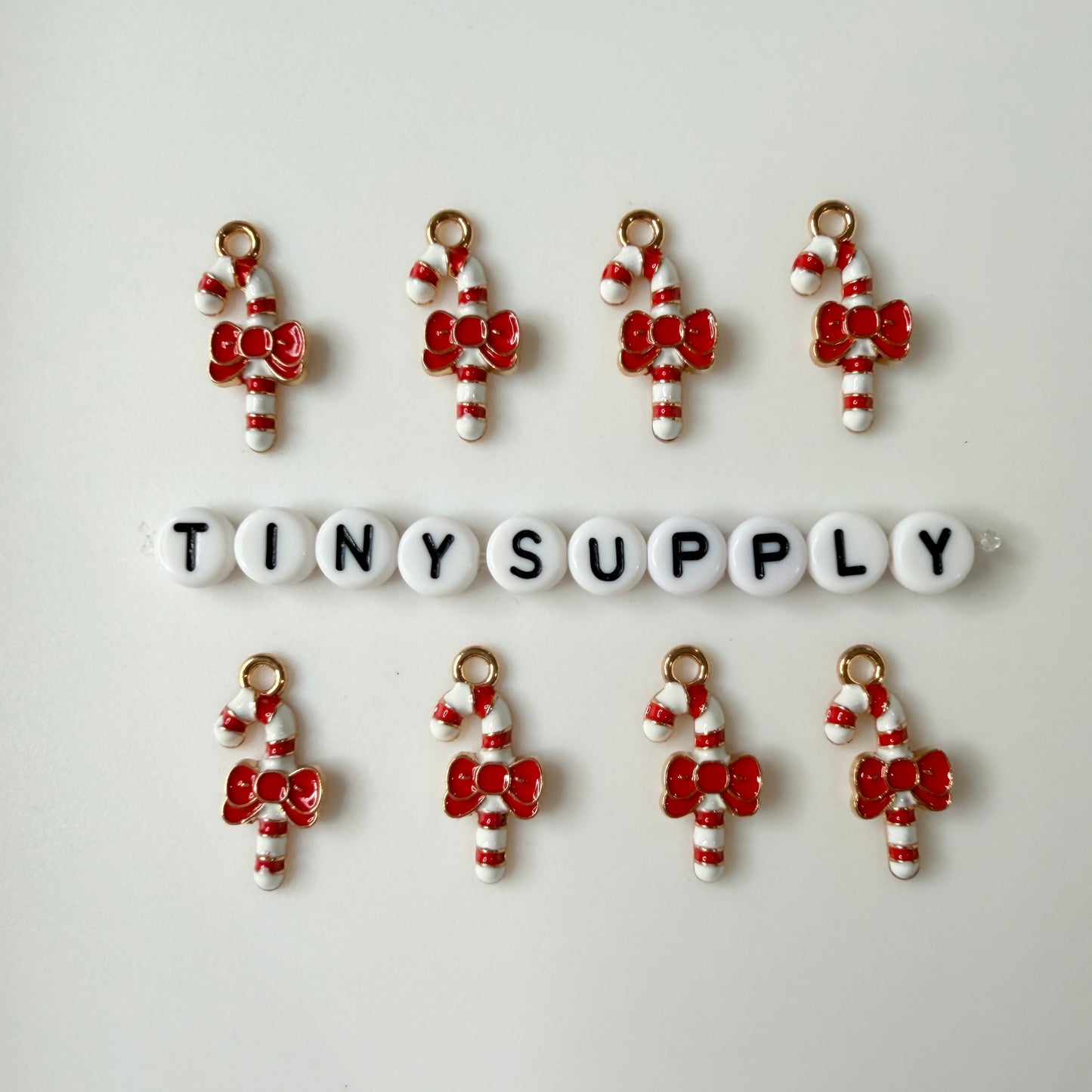 20.5MM x 9.5MM Candy Cane with Bow, Christmas Themed Enamel Charm