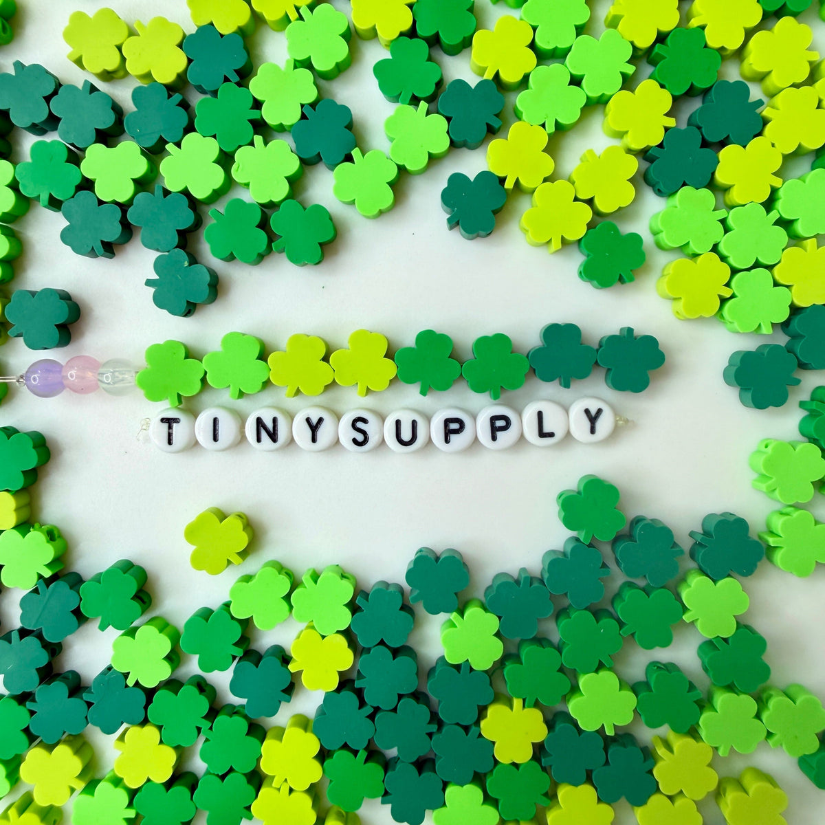 10MM Green Clover Themed Polymer Clay Beads
