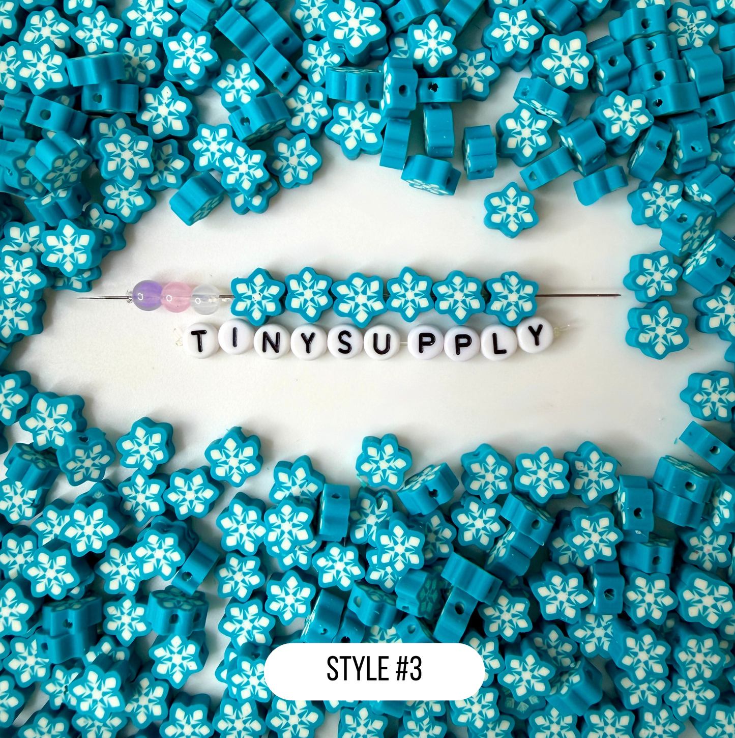 10MM Unique Snowflake, Winter Themed Polymer Clay Beads